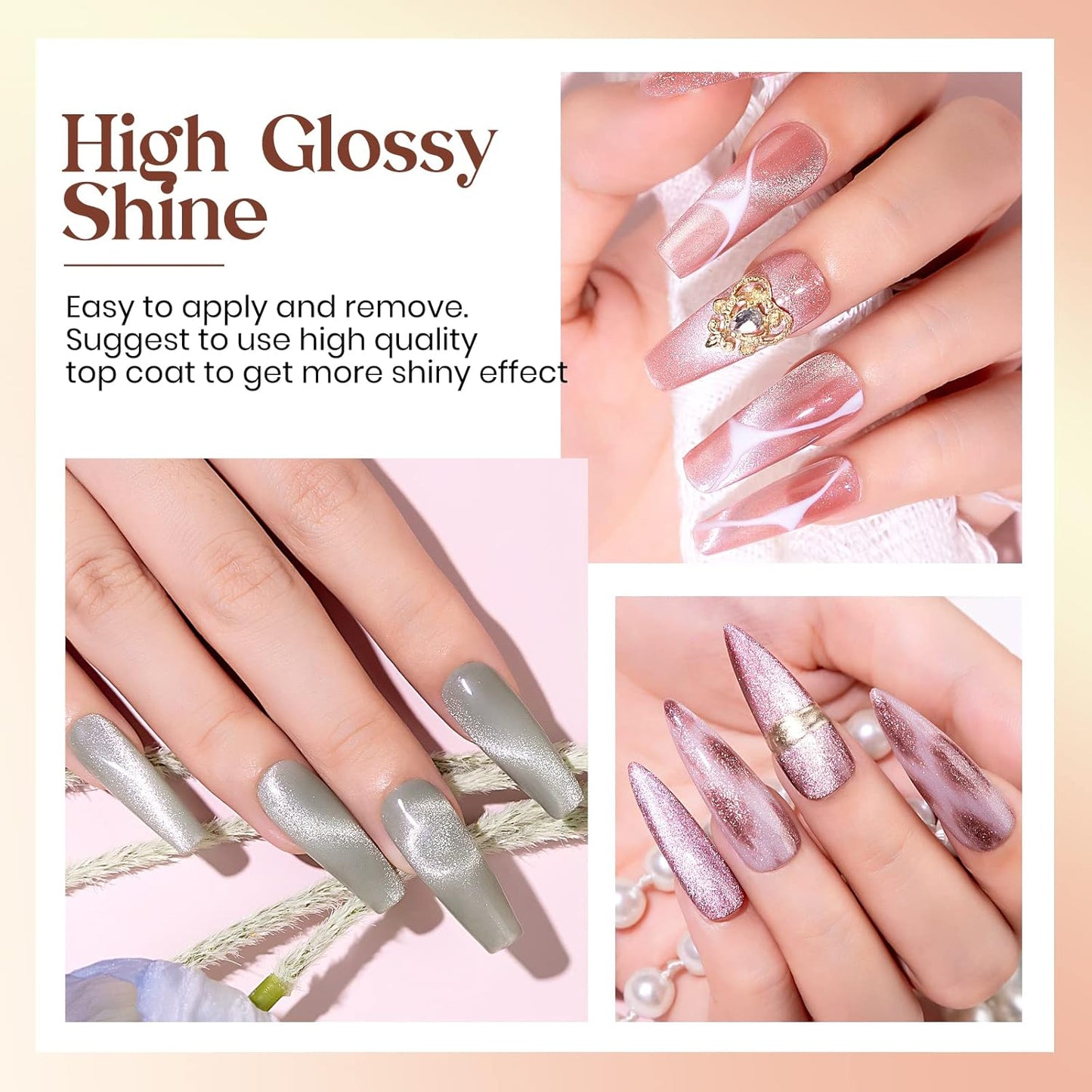 MIZHSE Cat Eye Gel Nail Polish, 12 Basic Colors Collection Glitter Magnetic Gel Polish Polish, Sparkle Shimmery Nude Pink Brown Soak Off Nail Art Manicure Kit Gift for Ladies