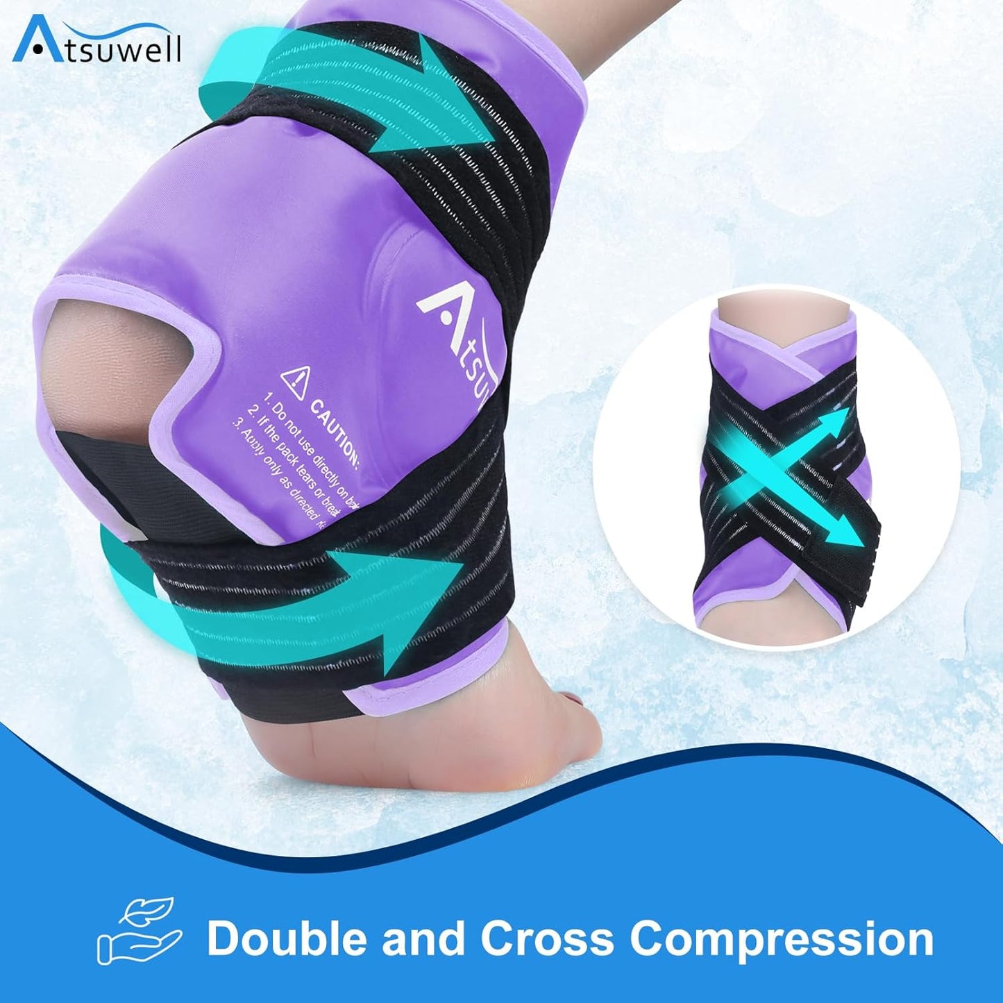 Atsuwell Ankle Ice Pack Wrap, Reusable Gel Ice Cold Packs for Ankle Foot Heel, Foot Ice Wrap with Soft Plush Lining, Cold Compress Therapy for Soothing Discomfort, Purple