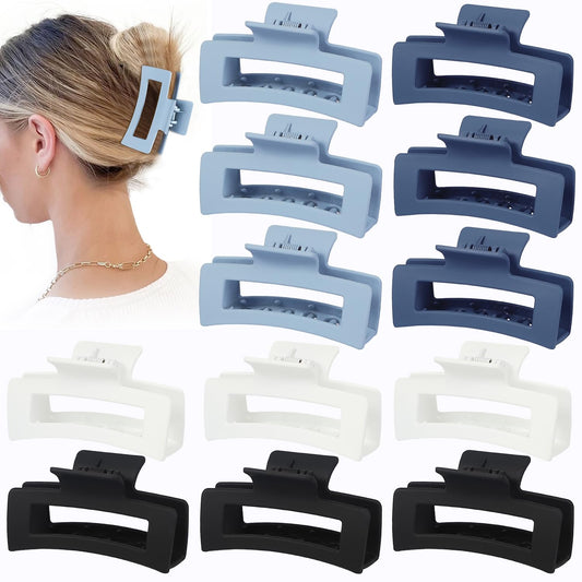 12 Pcs Medium Hair Clips, 3.5 Inch Square Claw Clips for Thick and Thin Hair - Blue