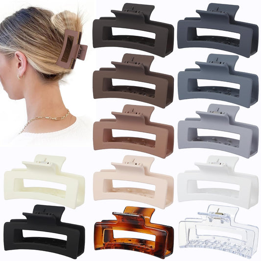 3.5 Inch Hair Clips - 12 Pcs Square Jaw Clips for Thick and Thin Hair, Rectangular Hair Accessories for Women and Girls - Neutral