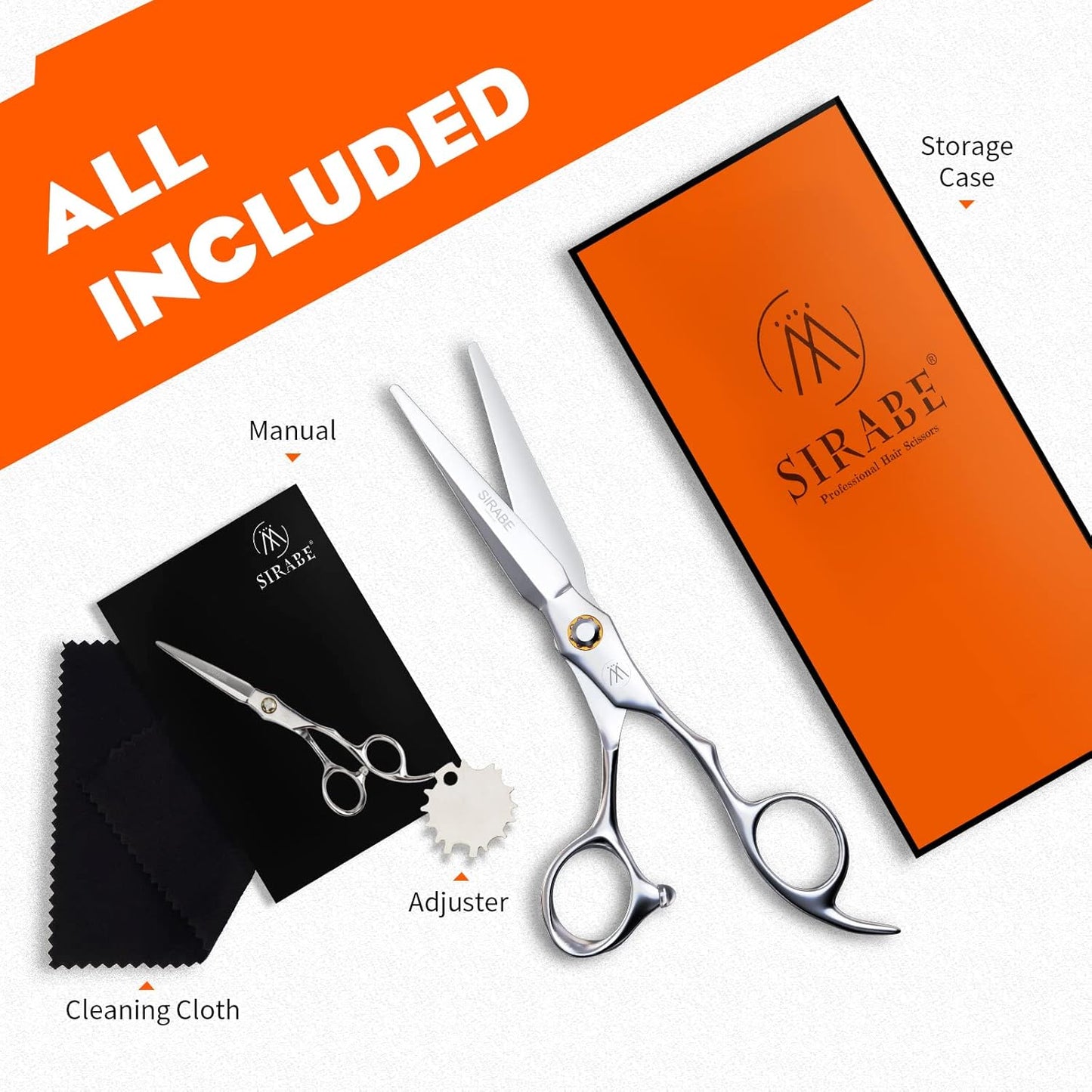 Sirabe HIGH-END 6.3" Professional Hair Cutting Scissors Shears - Ultra Sharp Blades for Precise Cutting - Barber Shears Haircut Scissors 440C Stainless Steel for Salon Hairstyling & Home Hairdressing