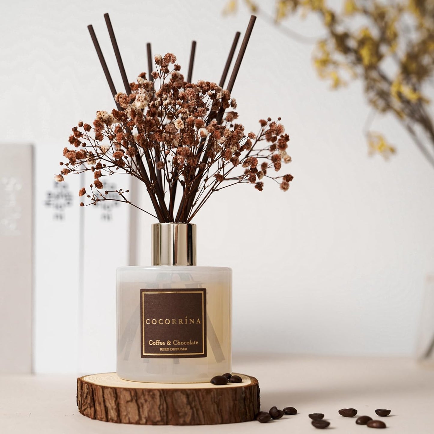 Cocorrína Reed Diffuser Sets - Coffee & Chocolate Scented Diffuser with Sticks Home Fragrance Reed Diffuser for Bathroom Shelf Decor
