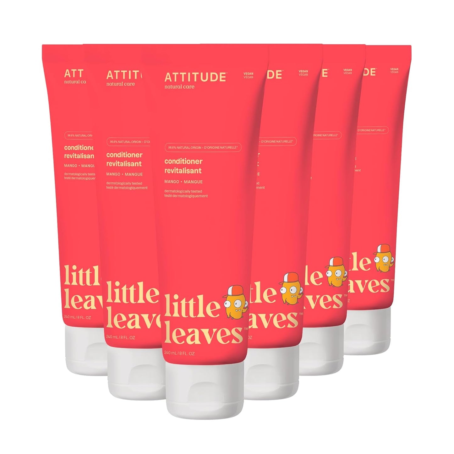 ATTITUDE Hair Conditioner for Kids, Dermatologically Tested Products, Plant- and Mineral-Based Detangler, Vegan, Mango, 8 Fl Oz (Pack of 6)