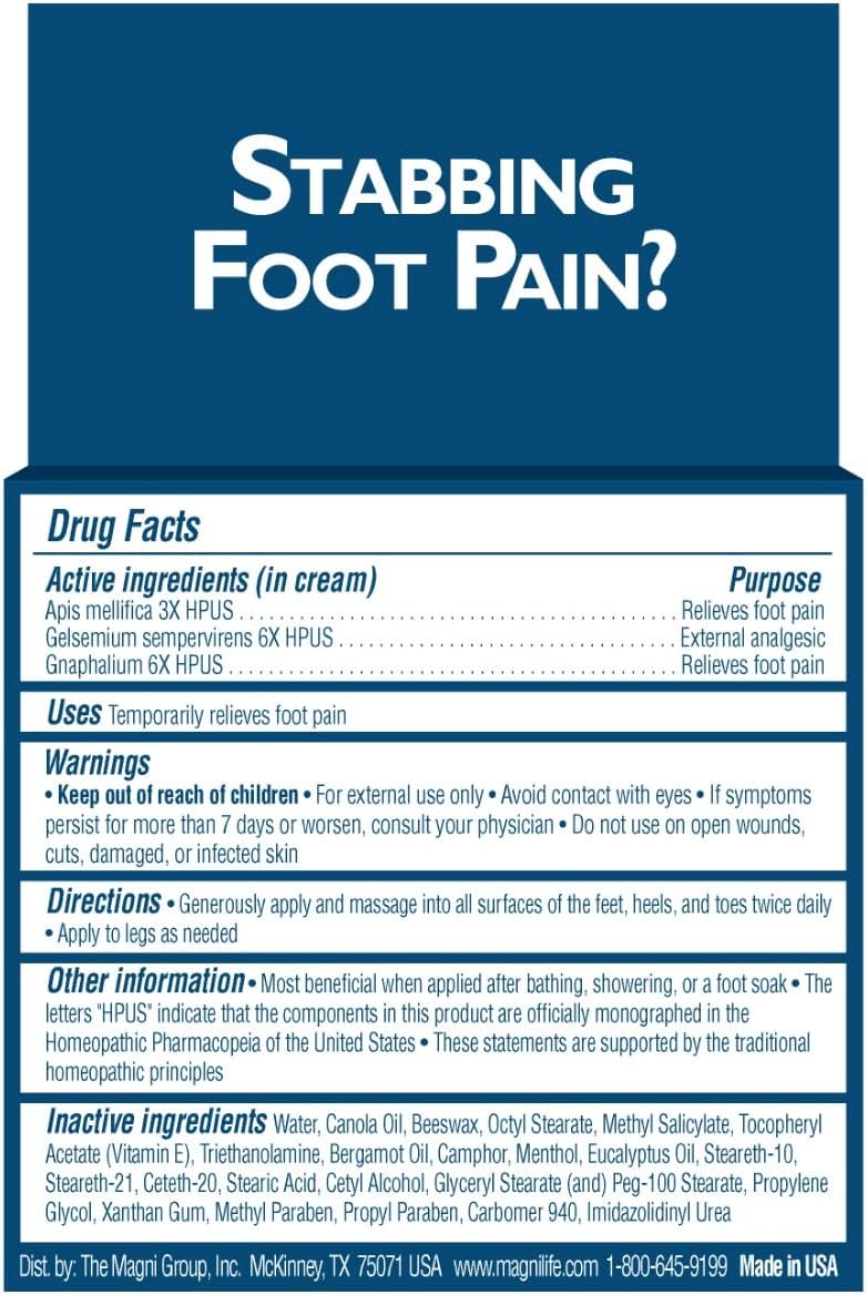 MagniLife Pain Relieving Foot Cream, All-Natural Moisturizing Foot Pain Relief with Beeswax and Eucalyptus to Soothe Soreness, Burning, Tingling, and Sensitivity - 4oz