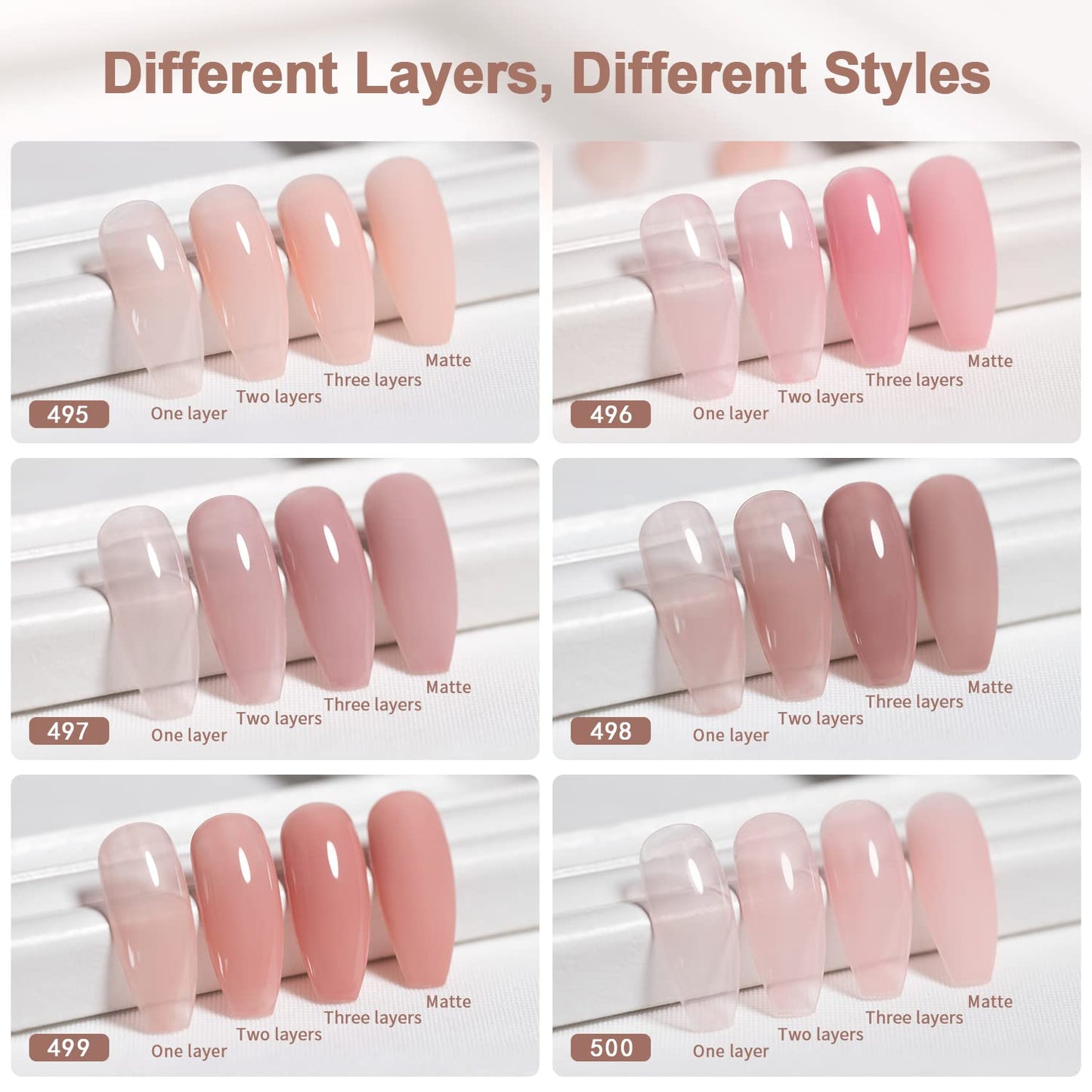 RARJSM Nude Gel Polish Set Jelly Pink Collection of 6 Transparent Natural Colors Sheer Pink Milky Mavue Purple Light Brown French Manicure LED UV Gel Nail Polish Soak Off Curing Requires Home Salon