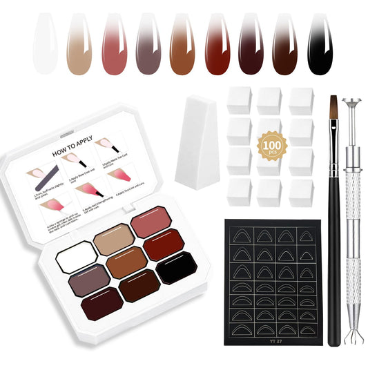 Ombre Nail Polish Professional Gradient Nail Art 9 Color Pat Painting Gel With 100PCS Nail Sponges & Grabbing Pen For Efficient Completion Of Painting Gel For Nail Art Complex Design (1)