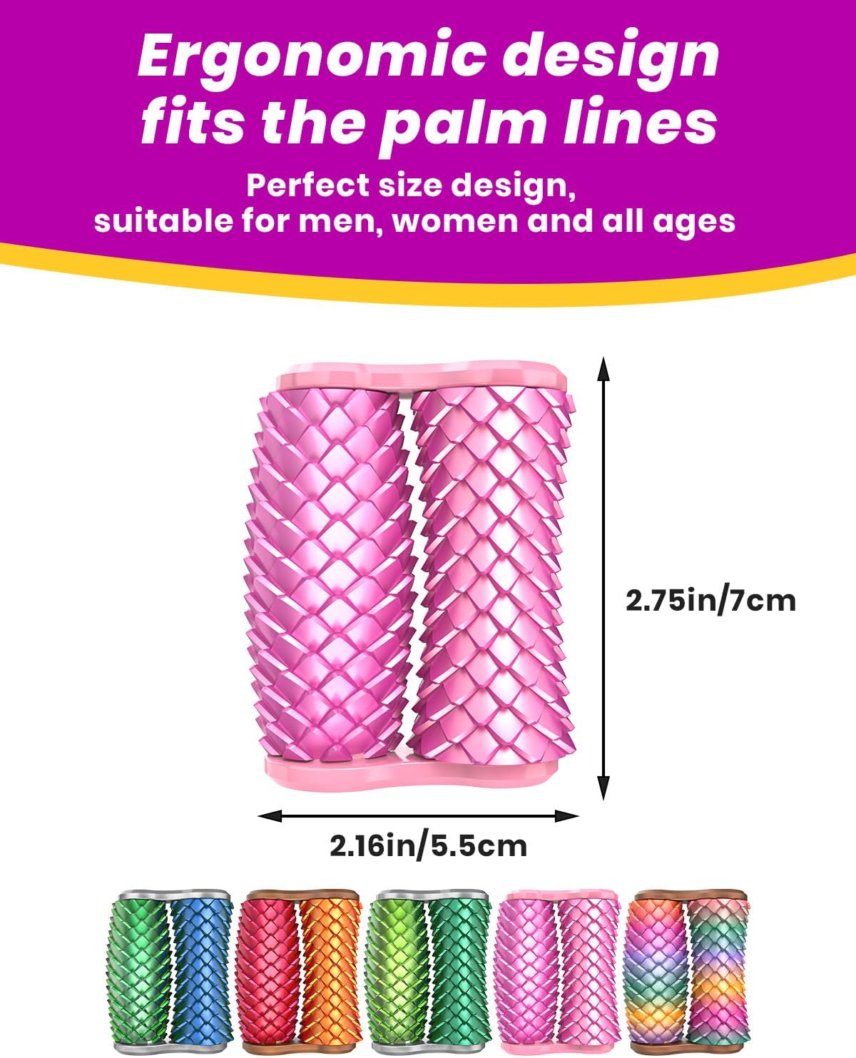 2PCS Little Ouchies Fidget,Dual Roller Fidget, Portable Pain Stim Toy for Adults, 3D Printed Stress Relief Hand Massager, Office & Leisure Anxiety Relief Tool, Unique Novelty Present (Pink)