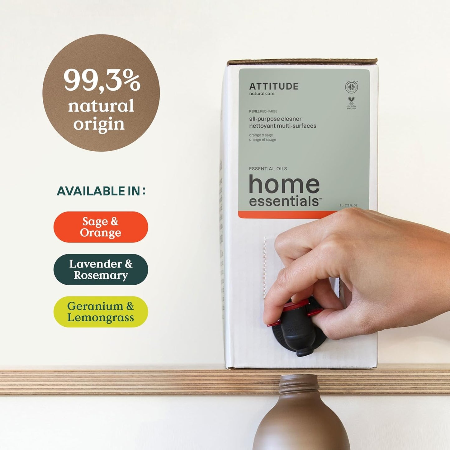 ATTITUDE All Purpose Cleaner, EWG Verified Multi-Surface Products, Vegan, Naturally Derived Multipurpose Cleaning Spray, Orange and Sage, 67.6 Fl Oz