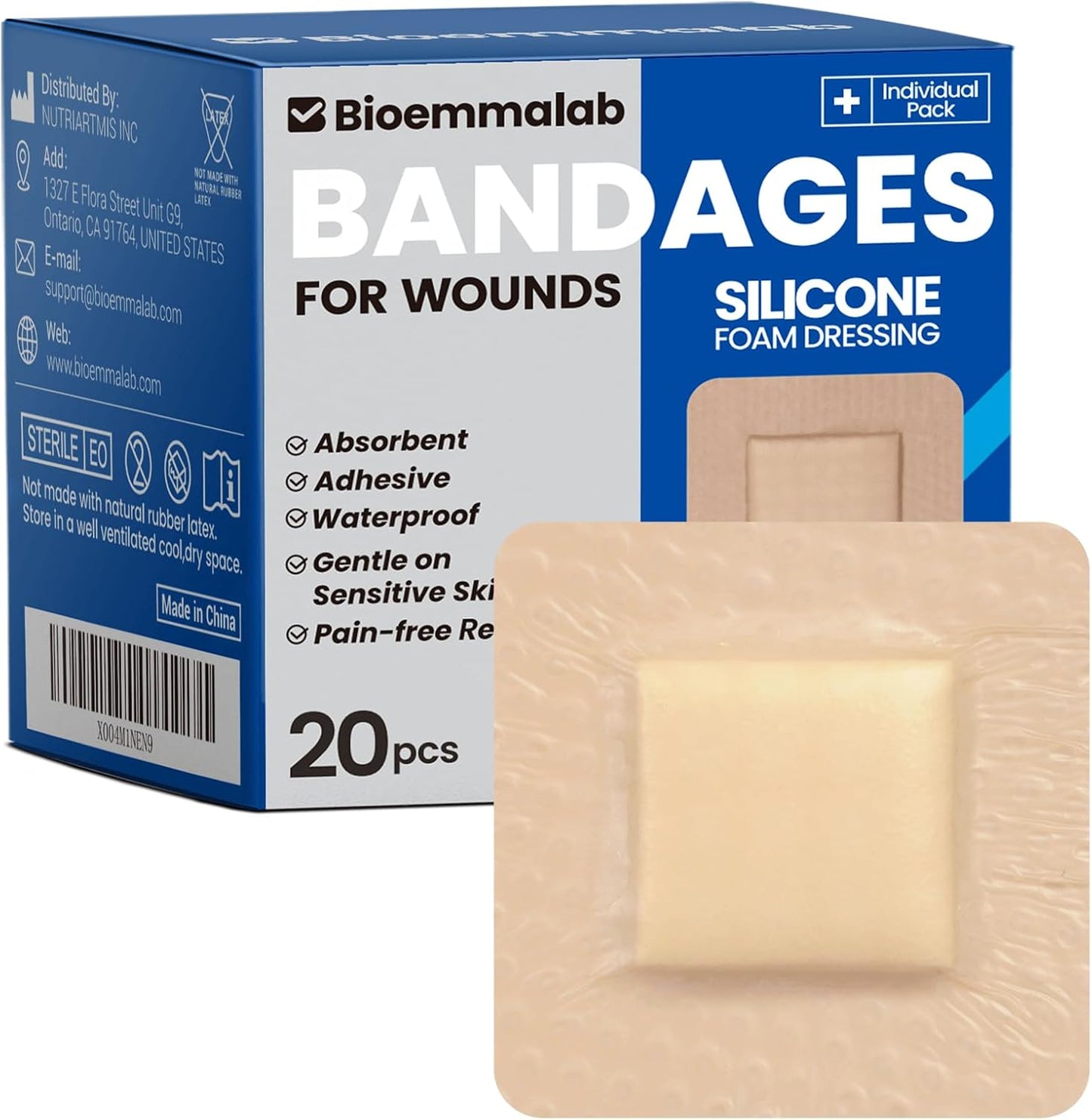 Large Waterproof Bandages 2x2 Silicone Foam Dressing for Sensitive Skin Wound Care, Adhesive Cohesive Pad with Border for First Aid, Post Surgical and Burn, Pressure, Scar Healing (20 PCS)