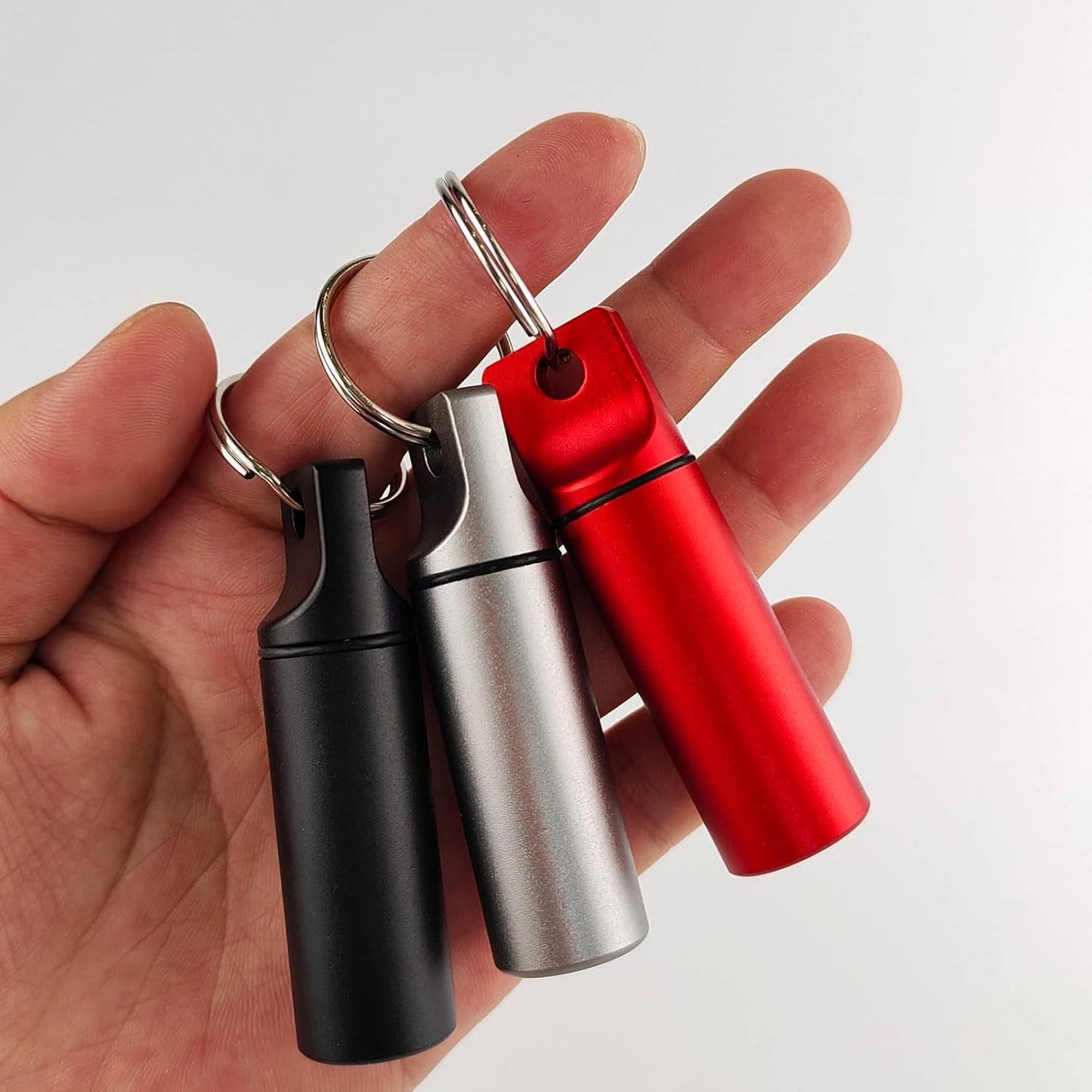 Small Pill Organizer Box Waterproof Keychain Pill Holder Portable Travel Pill Container Metal Case with Keyring for Outdoor Camping Travel