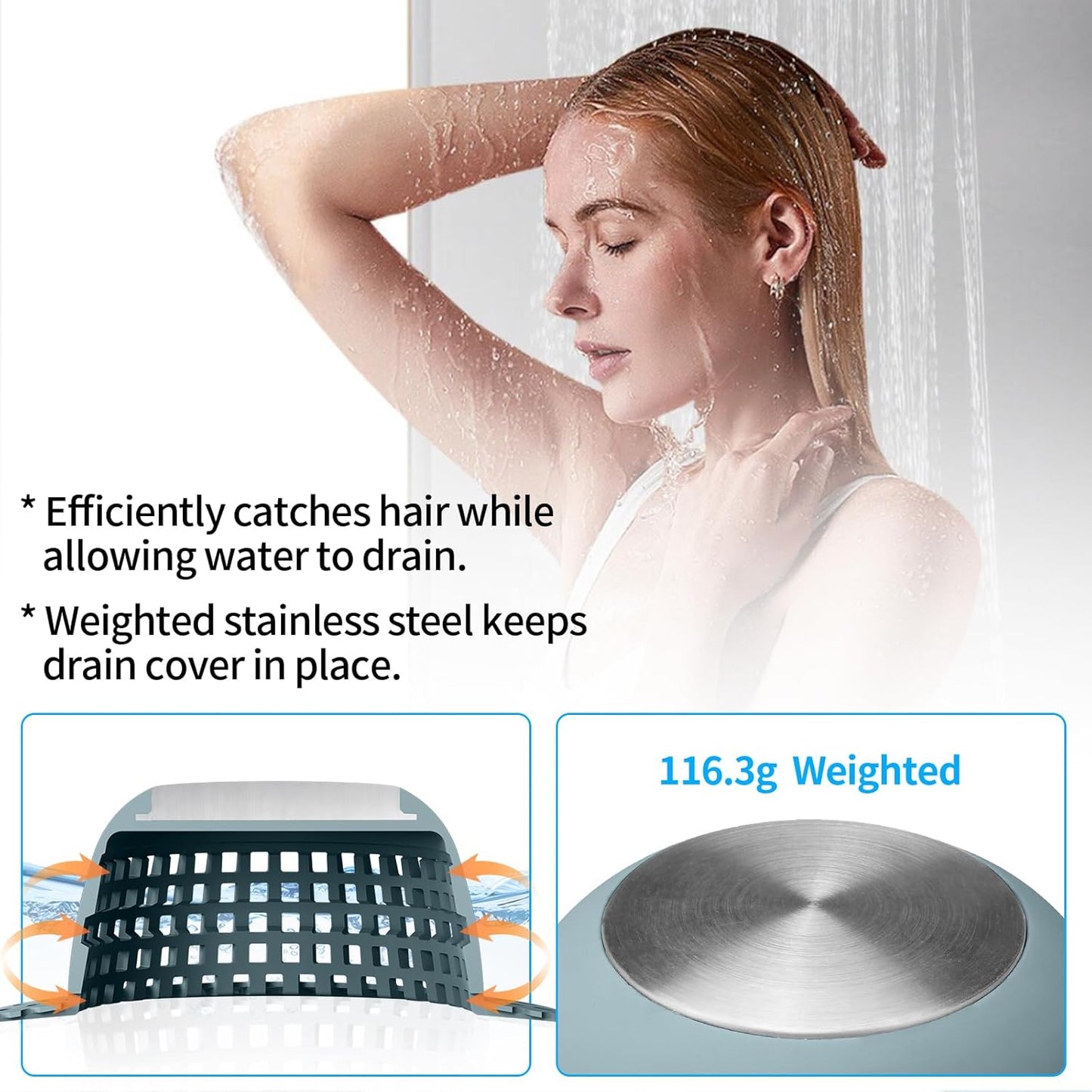 Shower Drain Hair Catcher, Bathtub Drain Cover Foldable Silicone Shower & Tub Protector for Pop-Up & Regular Drains