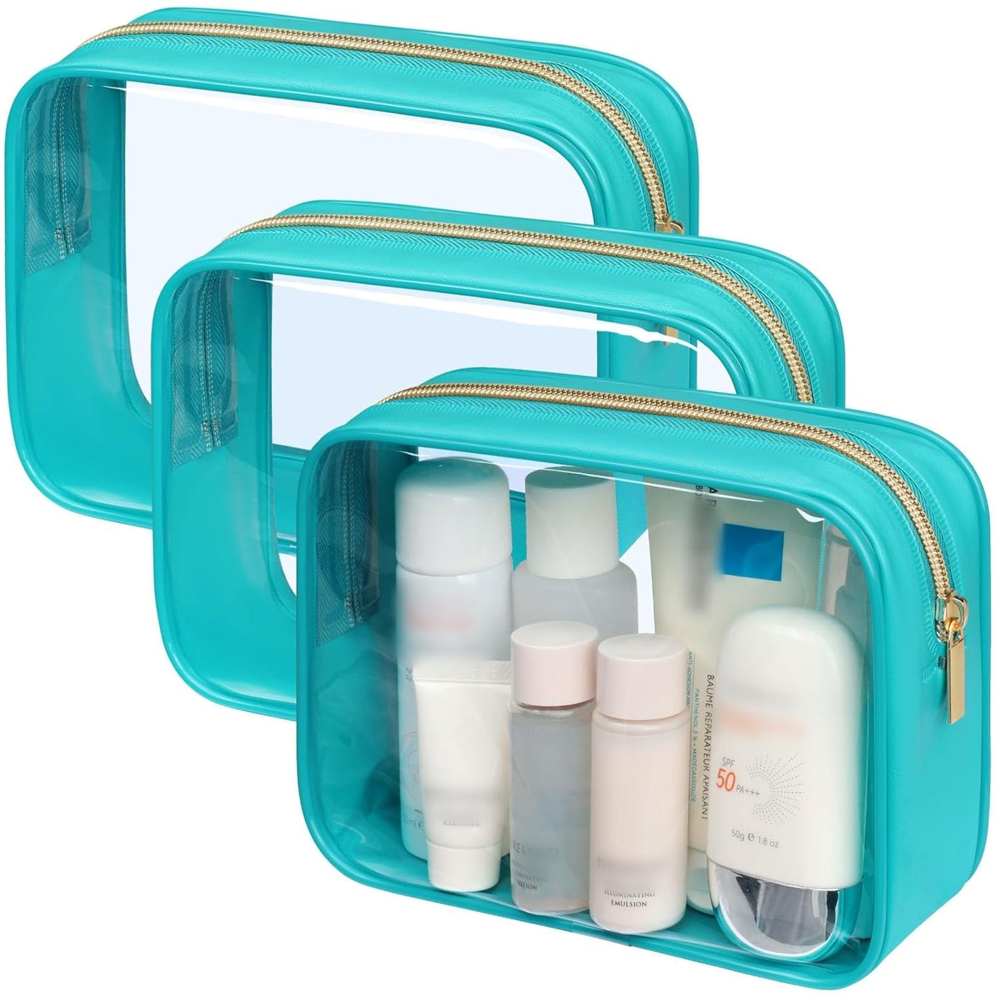 PACKISM TSA Approved Toiletry Bag - Clear Makeup Bag Waterproof Quart Size Bag, Travel Makeup Cosmetic Bag for Women Men, Carry on Airport Airline Compliant Bag, 3 Pack