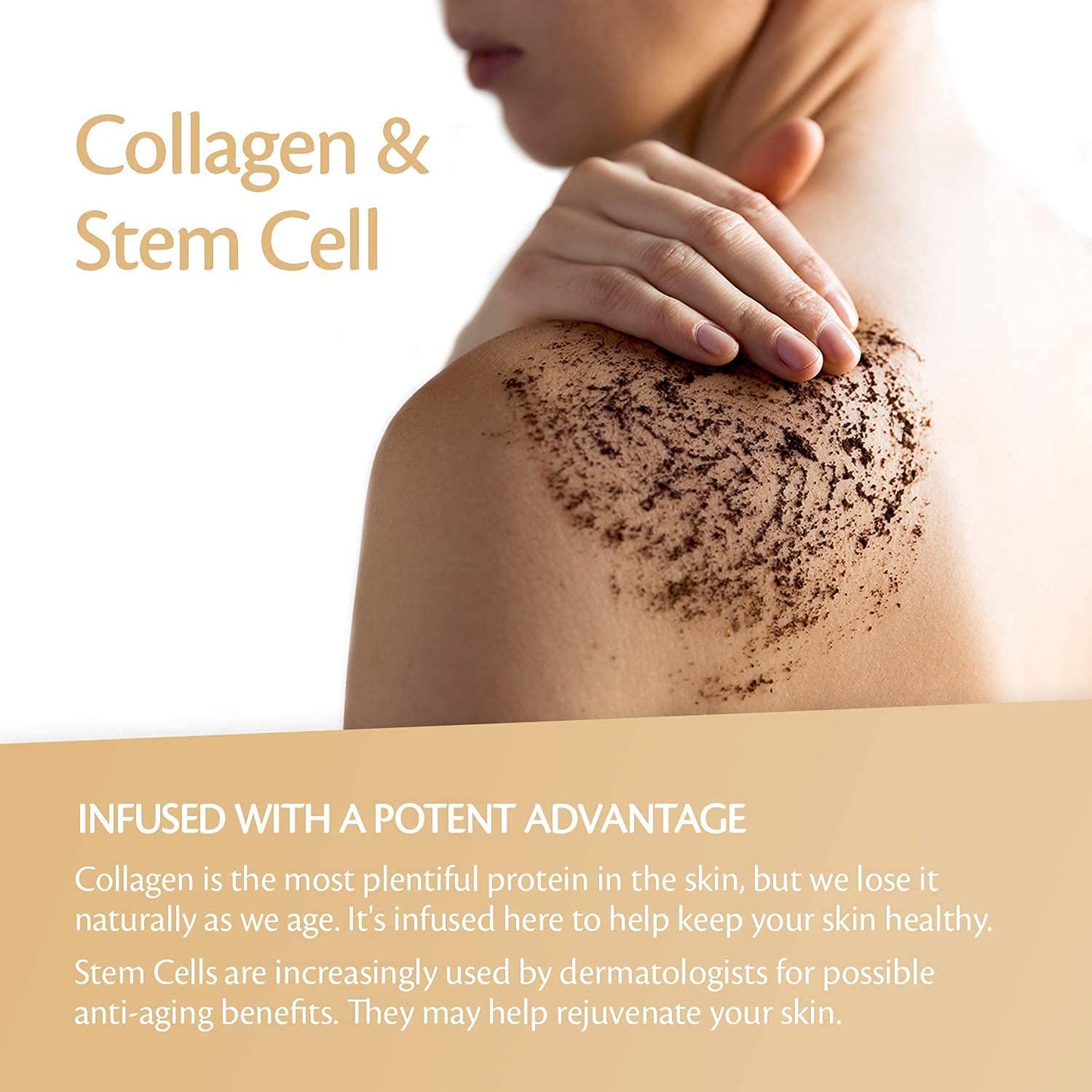 Arabica Coffee Scrub for Hands, Feet, and Body, Exfoliating Scrub with Collagen and Stem Cells, Face Cleanser for Cellulite, Fine Lines, and Stretch Marks, 12oz (1 Pack) by M3 Naturals