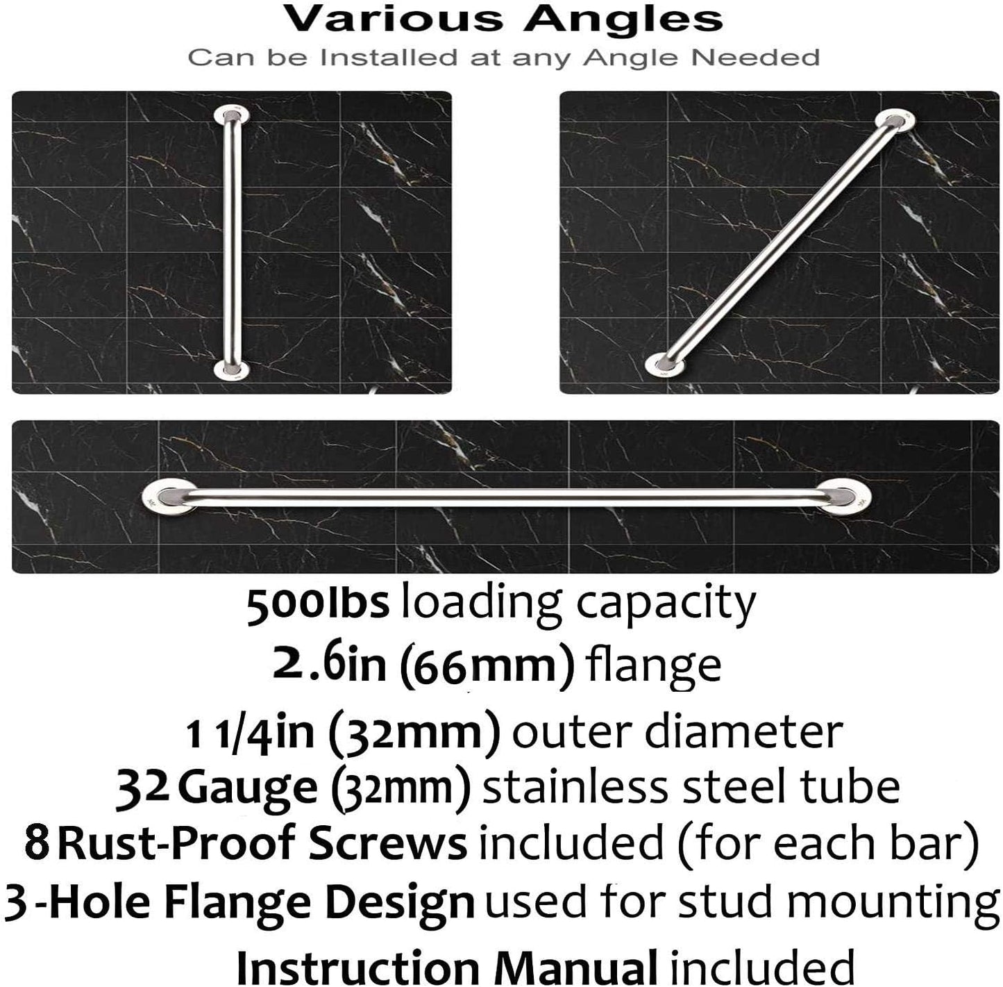 2 Pack 32 Inch Shower Grab Bar, iMomwee SUS304 Stainless Steel Bathroom Grab Bar Handle, Bathroom Shower Balance Bar,Safety Hand Rail Support,Handicap Elderly Senior Assist Bath Handle(1.25" Diameter)