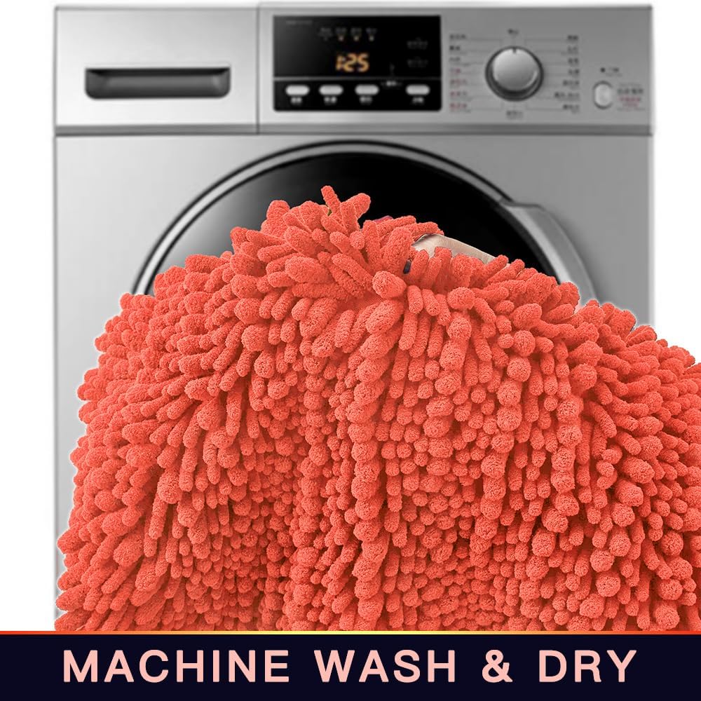 Walensee Bathroom Rug Non Slip Bath Mat (24x17 Inch Coral) Water Absorbent Super Soft Shaggy Chenille Machine Washable Dry Extra Thick Perfect Absorbant Best Small Plush Carpet for Shower Floor