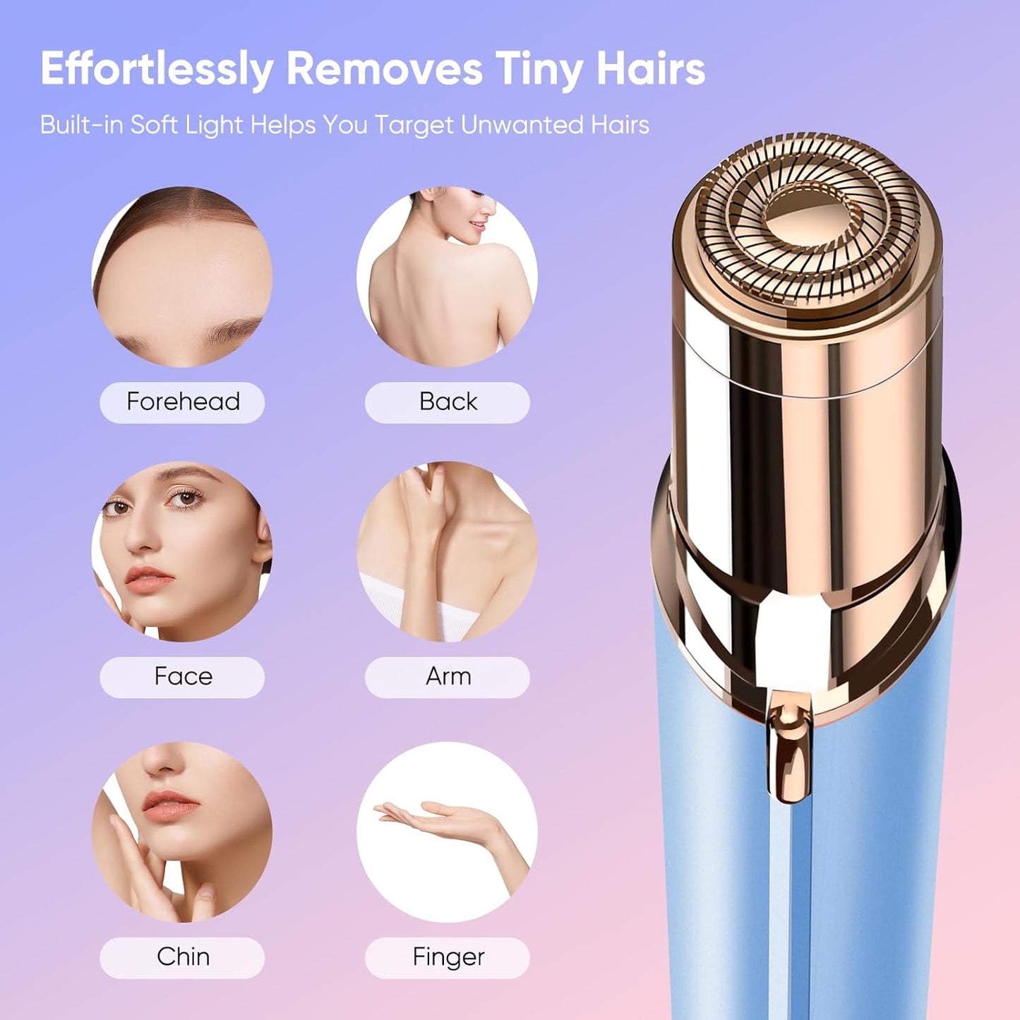 Facial Hair Remover for Women- as Seen on TV Painless Face Shaver -Mini Hair Remover, Electric Razor Shaver Portable Bikini Epilator for Lips, Chin, Armpit, Peach Fuzz, Fingers, Neck, Cheek(Blue)