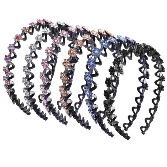 Sparkle Rhinestone Headbands with High Elastic Glitter Flower Headband Comfortable Non Slip Hairband Bling Hair Hoop Hair Accessories for Women Girls with 6PCS
