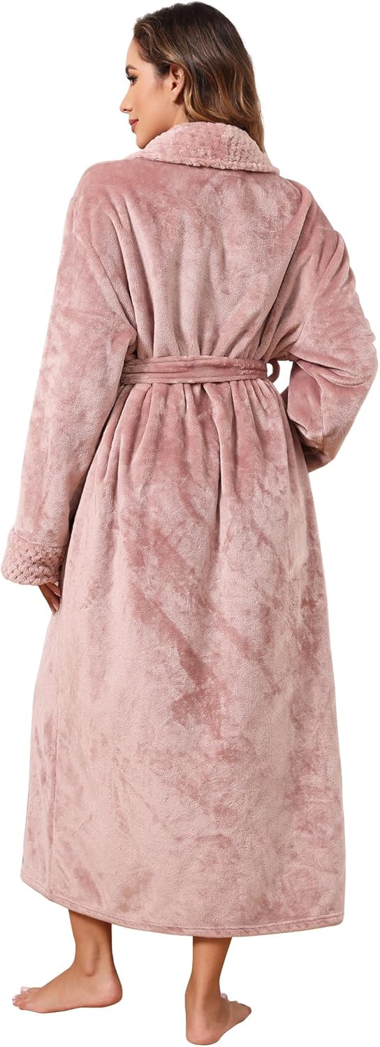 Hellomamma Long Bath Robe for Womens Plush Soft Fleece Bathrobes Nightgown Ladies Pajamas Sleepwear Housecoat