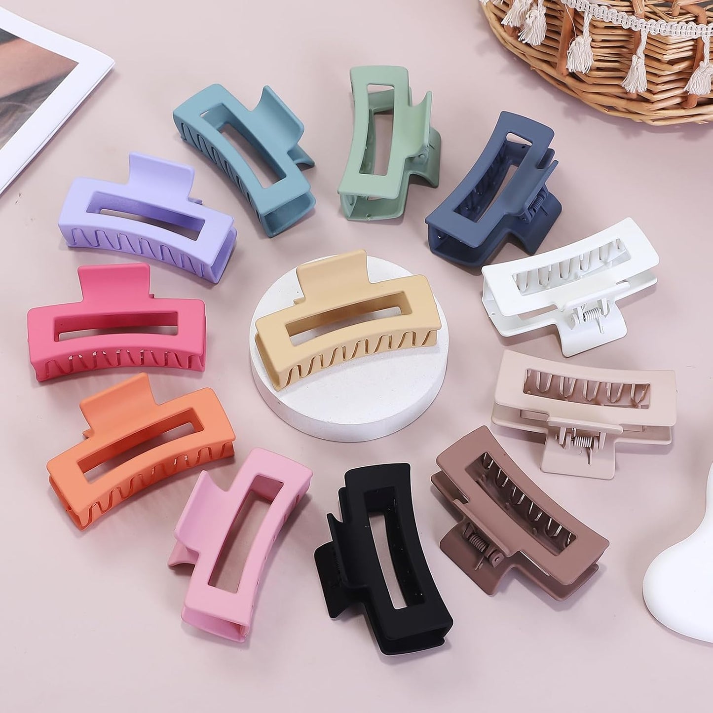 12 Pcs Medium Hair Clips, 3.5 Inch, Colorful - Hair Clips for Thick and Thin Hair, Square Claw Clips, Jaw Clips, Bulk Hair Accessories for Women and Girls