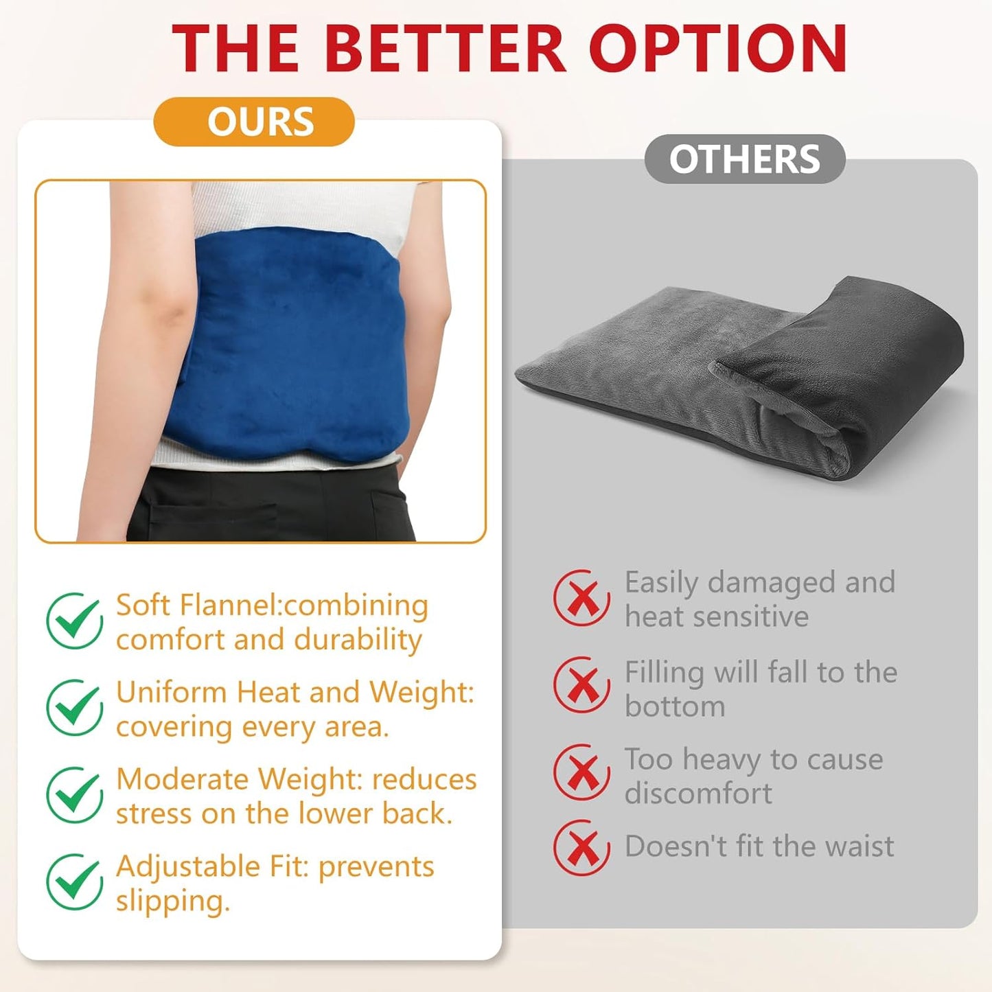 Microwavable Extra Large Heating Wrap for Lower, Back, Waist, Abdominal and Shoulder Pain Relief, Removable for Cleaning, Flaxseed Rice Hot Heat Pack, Surgery Recovery - 10x18 Inch