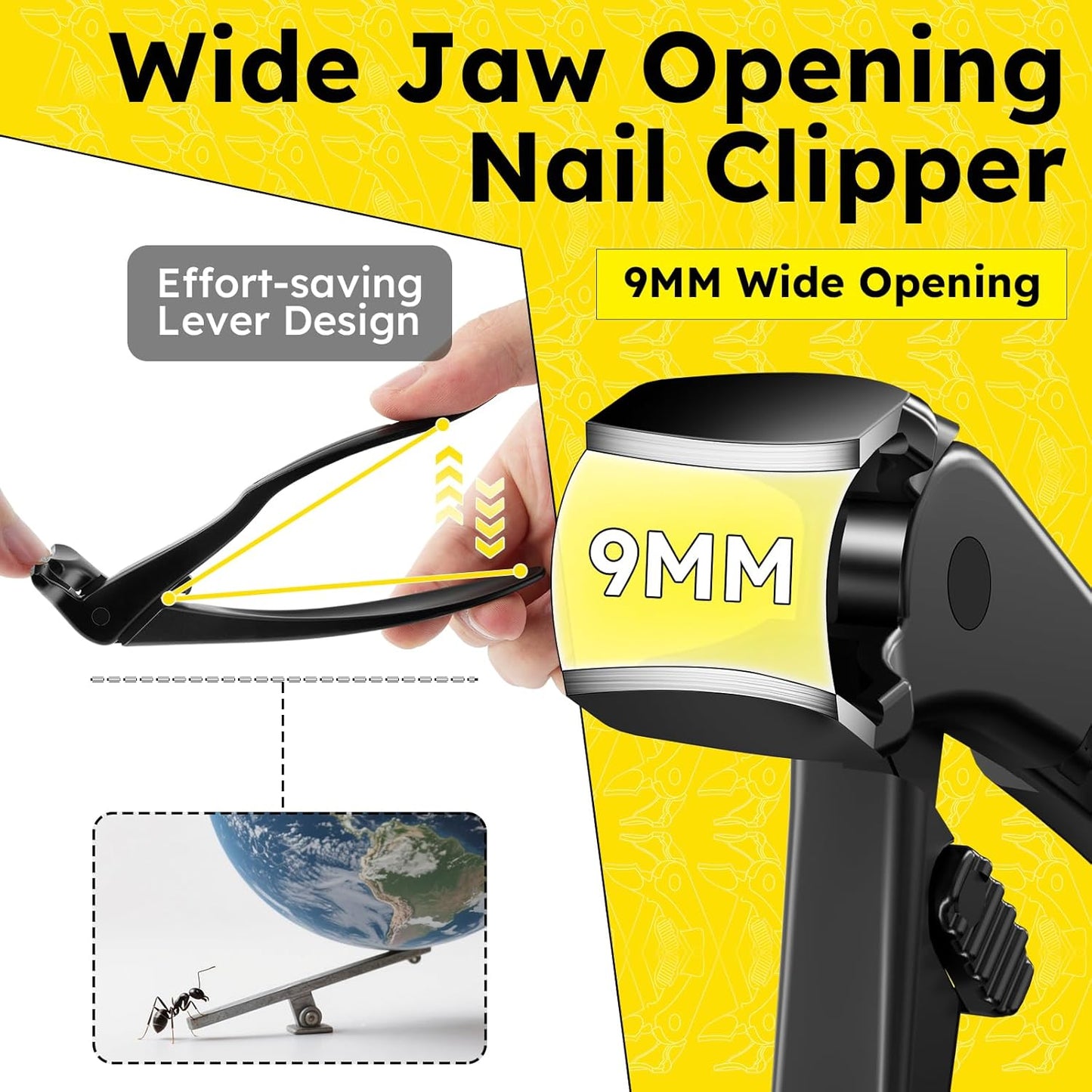 Toenail Clippers for Seniors, Angled Head Large Toe Nail Clippers for Thick Toenails, Wide Jaw Clippers, Heavy Duty Ergonomic Anti-Splash Cutter, Upgraded Long Handled Toenail Clippers