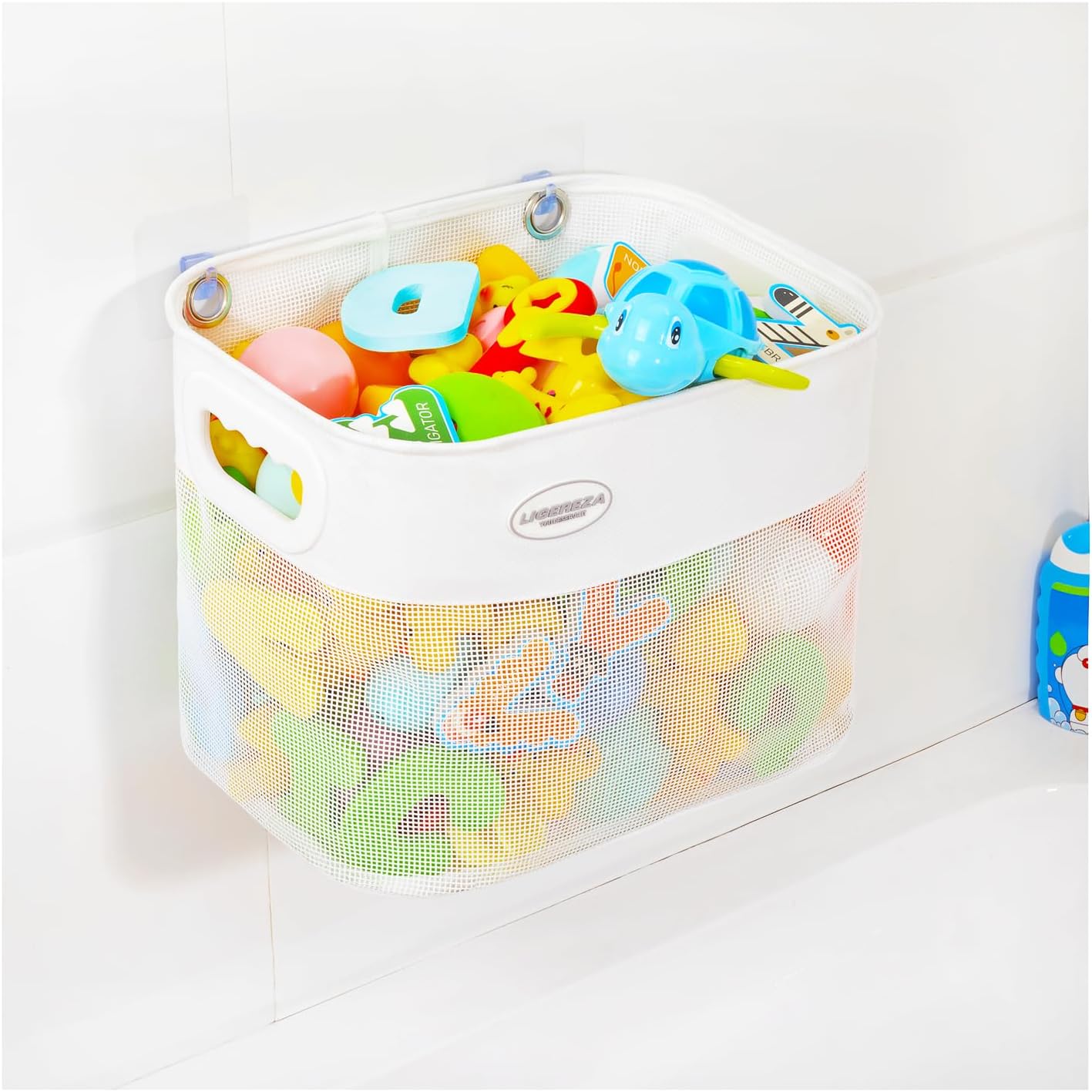 Quick Scoop Baby Mesh Bath Toy Storage, 2x Capacity & Large Opening Bath Toy Organizer Baby Bath Gift Bathtub Toy Holder, Toy Storage For Toddlers (White)