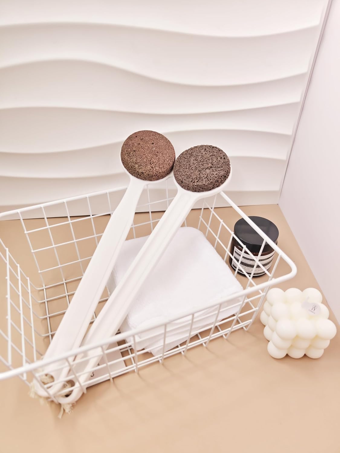 Natural Volcanic Stone Foot Pumice Stone - 14" Straight Handle Callus Remover for Dry Cracked Feet - Firm Grip Exfoliator, Pedicure Tool for Seniors & Arthritic Hands