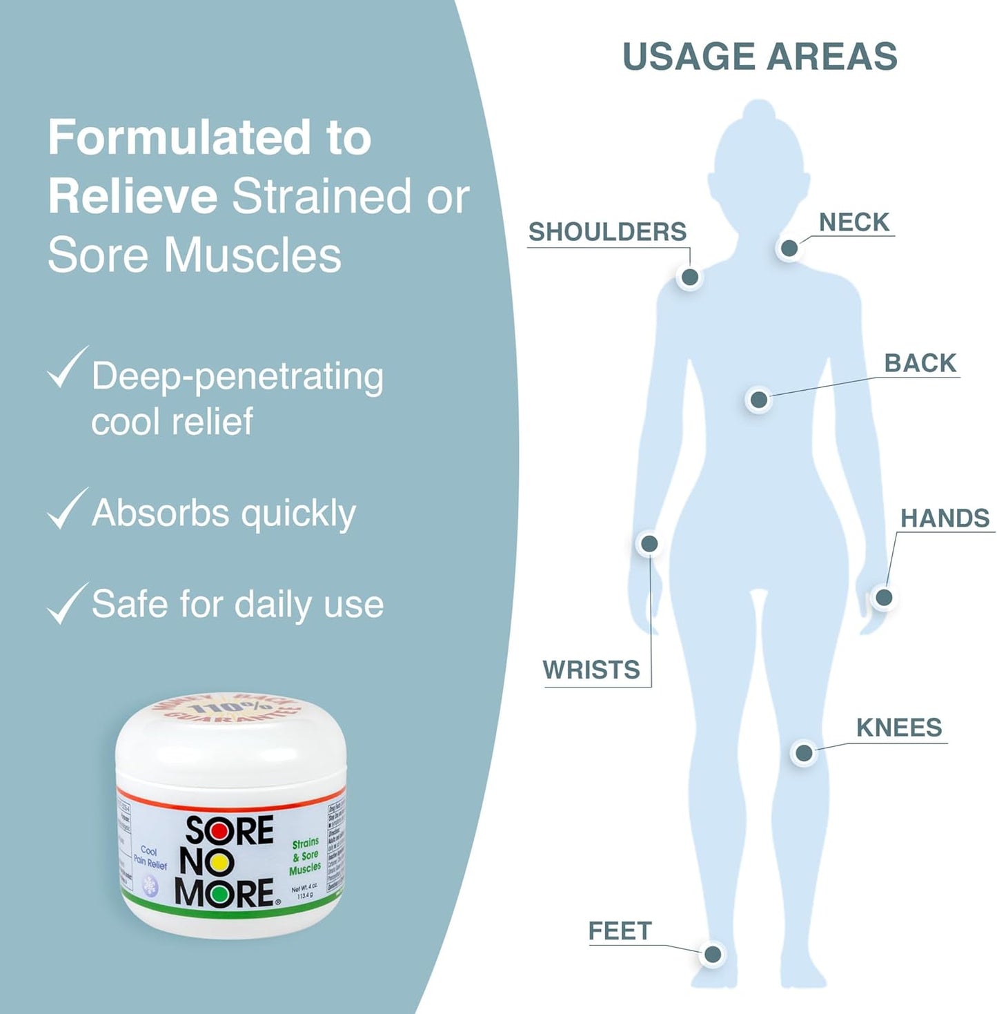 Sore No More Cool Relieving Gel for Aches & Pains in Muscles & Joints associated with Strains, Bruises & Sprains | Absorbs Quickly with a Refreshing Lemon Aroma | 4 oz Jar