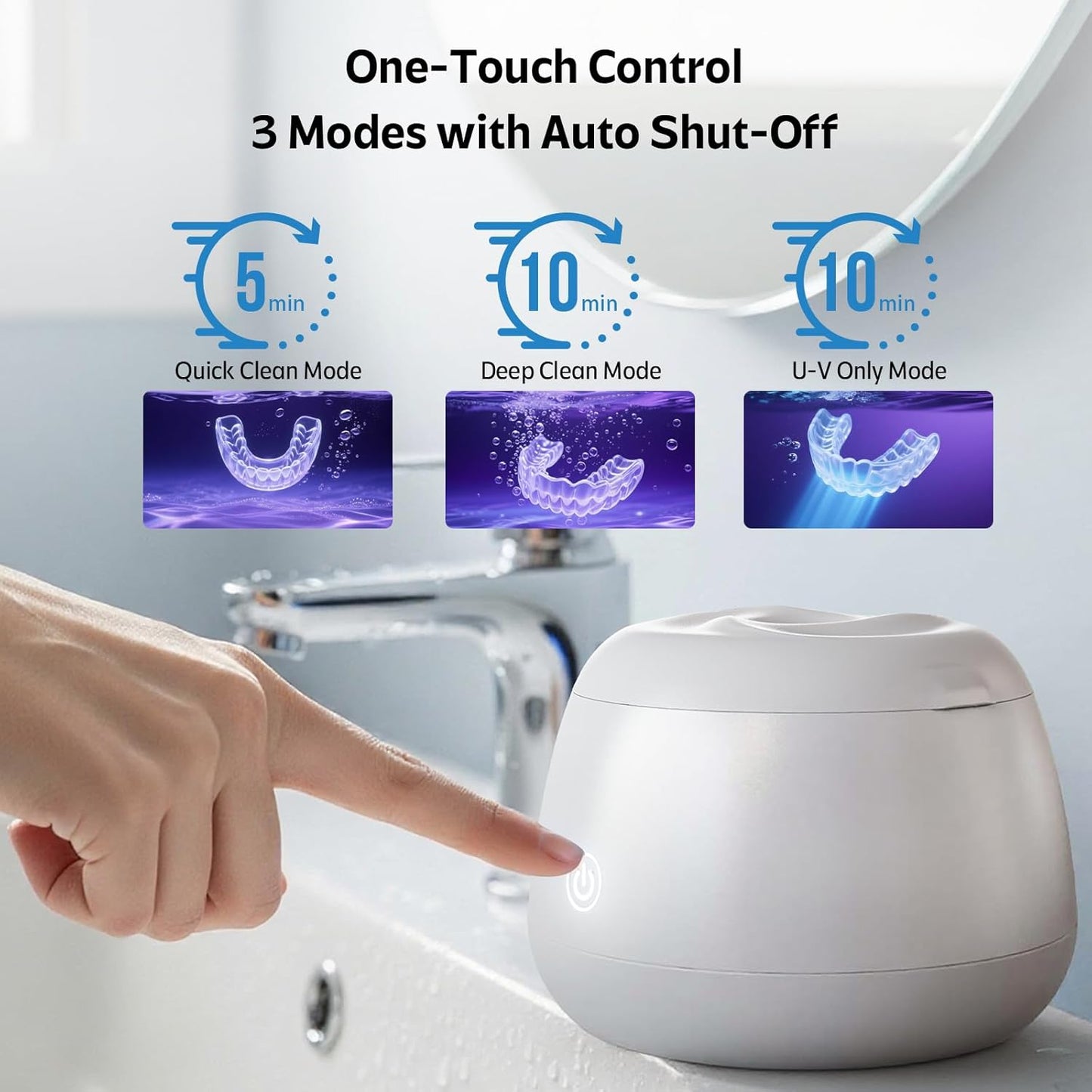 Ultrasonic Retainer Cleaner Machine 48kHz Denture and Aligner Cleaning Pod for Mouth Guards Night Guards Dental Trays Braces Toothbrushes Jewelry with 200ML Capacity (Blue)