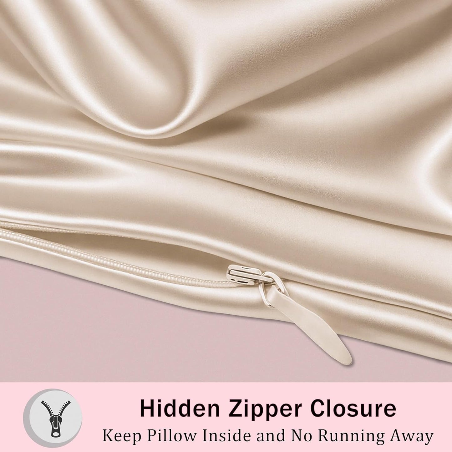 Mulberry Silk Body Pillow Pillowcase with Zipper, Ultra Smooth Soft Breathable Cooling Pillow Cases for Hot Sleepers, Silk Satin Body Pillow Cover for Hair and Skin (Champagne, 20×54 Inches, 1 Pack)