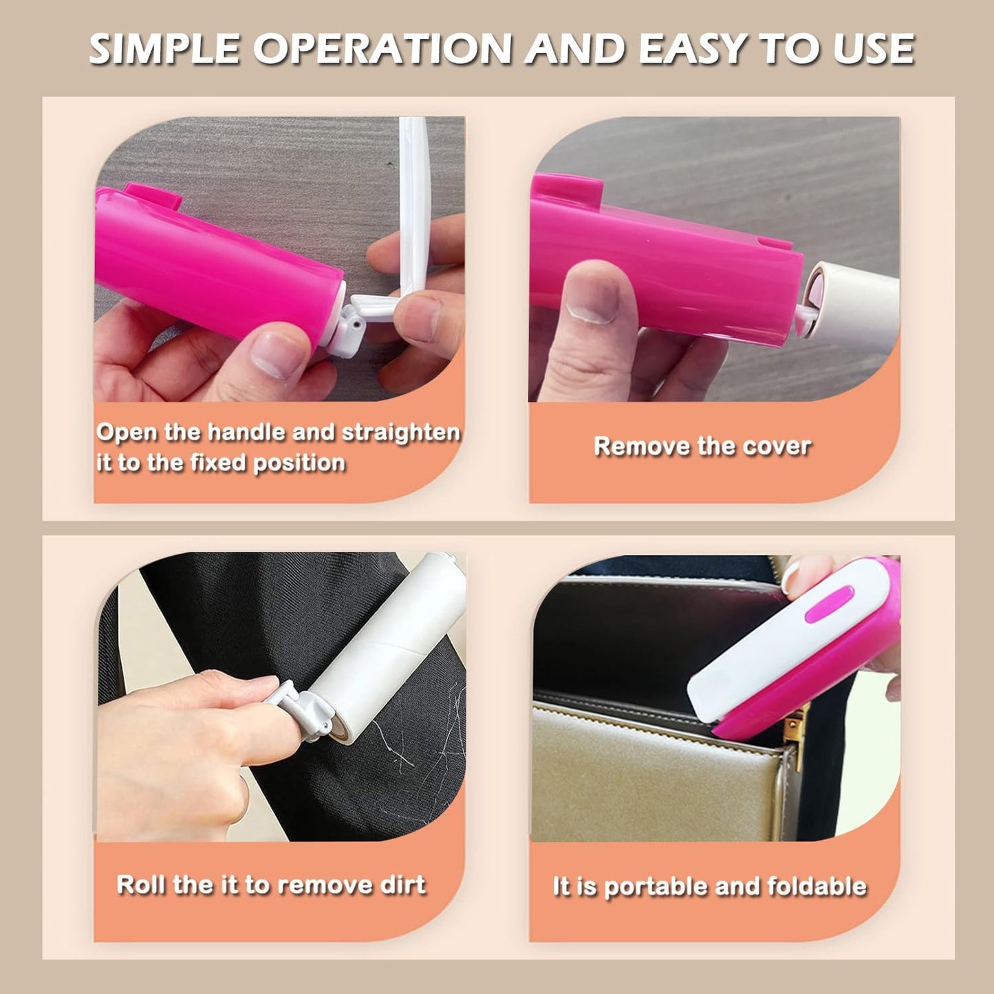 Mini Lint Roller with 150 Sheets, Travel Size Portable Lint Roller Compact Pet Hair Remover with 5 Refills, Sticky Small Lint Remover for Pocket Travel Essentials for Clothes (Rose)