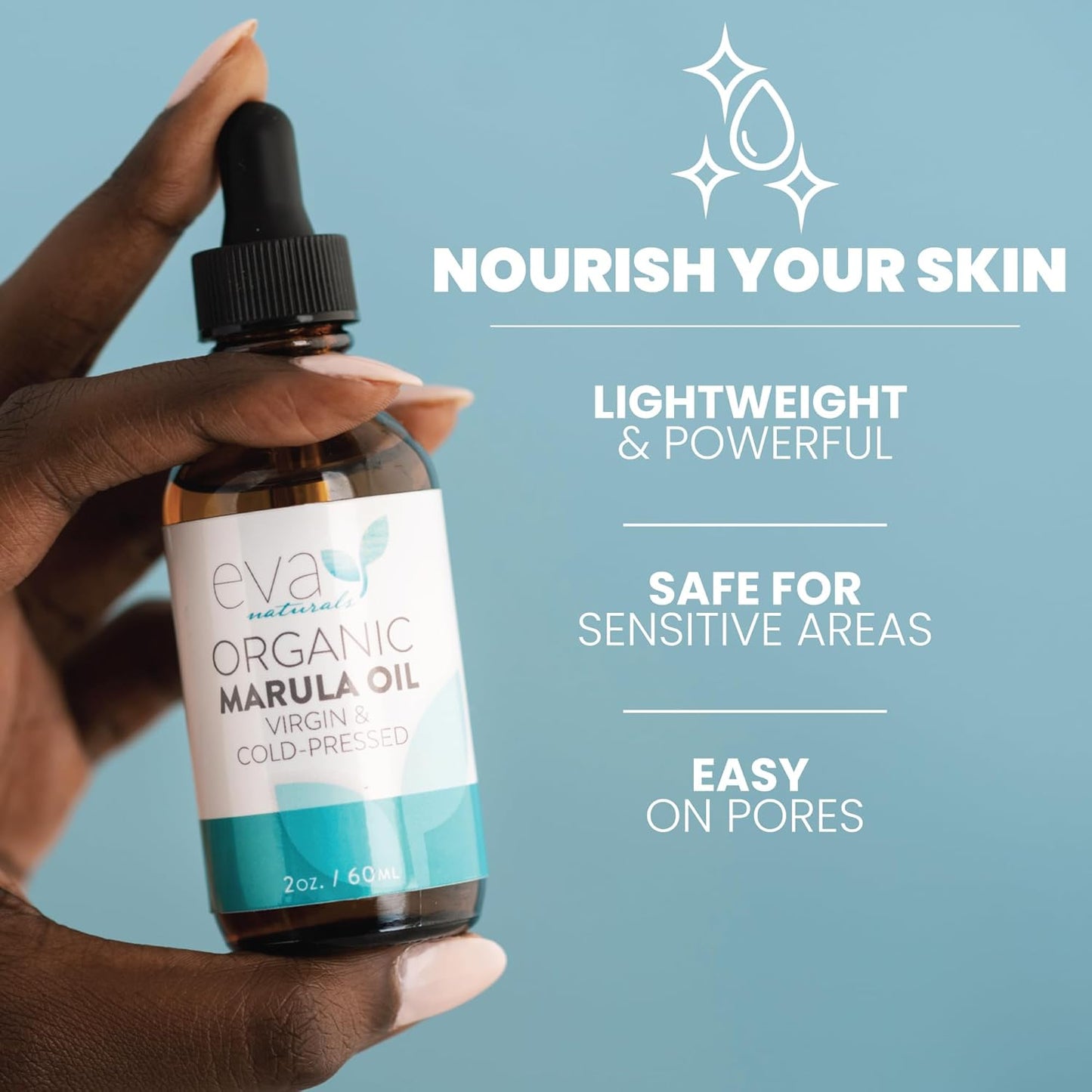 Eva Naturals Marula Oil – 100% Pure Cold Pressed Oil for Face, Hair, Skin & Body – Lightweight Facial & Massage Serum – Moisturizer for Aging Care, Gua Sha & Beard Use