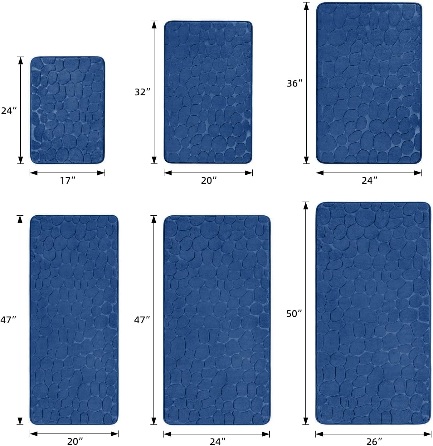 YIHOUSE Memory Foam Runner Rug, Cobblestone Bathroom Runner Rugs Super Water Absorbent Bath Mats for Bathroom Machine Washable Bath Rugs Runner for Hallway Bedroom Laundry Room(26 x 50,Dark Blue)