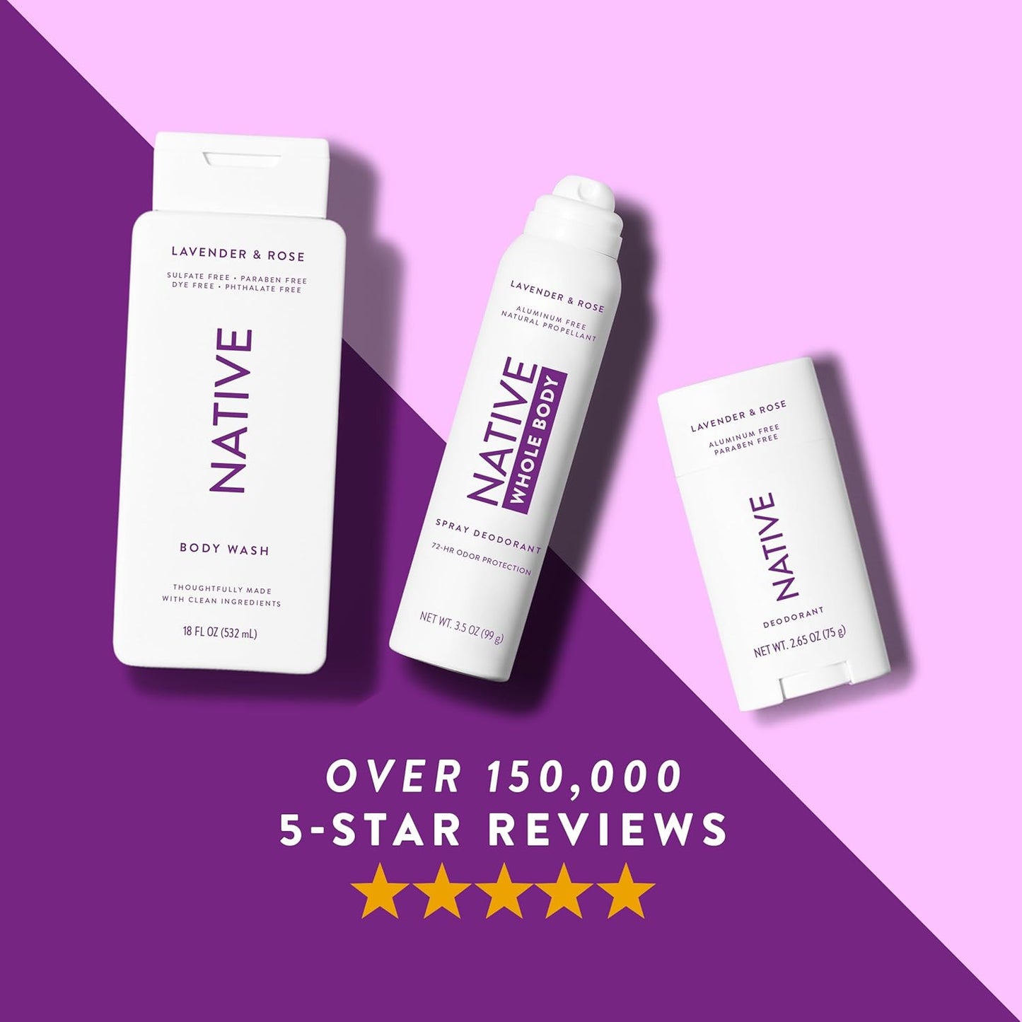 Native Aluminum-Free Clean Deodorant with Natural Derived Ingredients, 72HR odor control | Deodorant for Women and Men, With Baking Soda, Coconut Oil, Shea Butter | Lavender & Rose