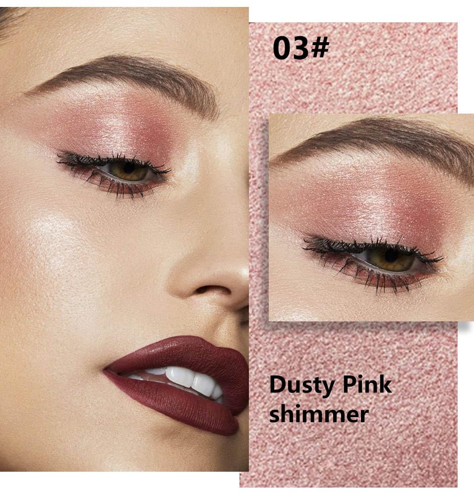 evpct Dusty Pink Champagne Single Eyeshadow Palette, Rose Gold Ice Pink Nude Glitter Cream Eye shadow Palette Singles Brightener Makeup for Older Women, High Pigment Waterproof Monochrome Eyeshadow