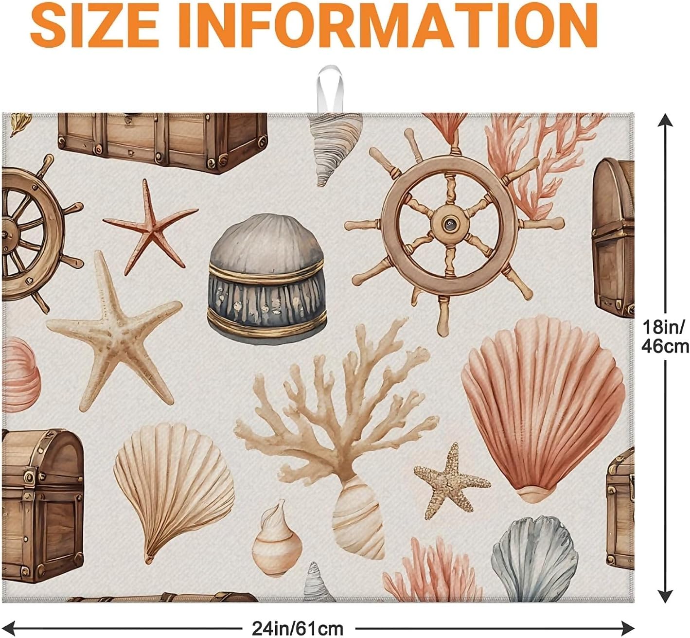 Dish Drying Mat For Kitchen Counter, Seashells Starfish Coastal Microfiber Absorbent Dish Drainer Rack Pad Reusable Large 18x24in Drying Mat