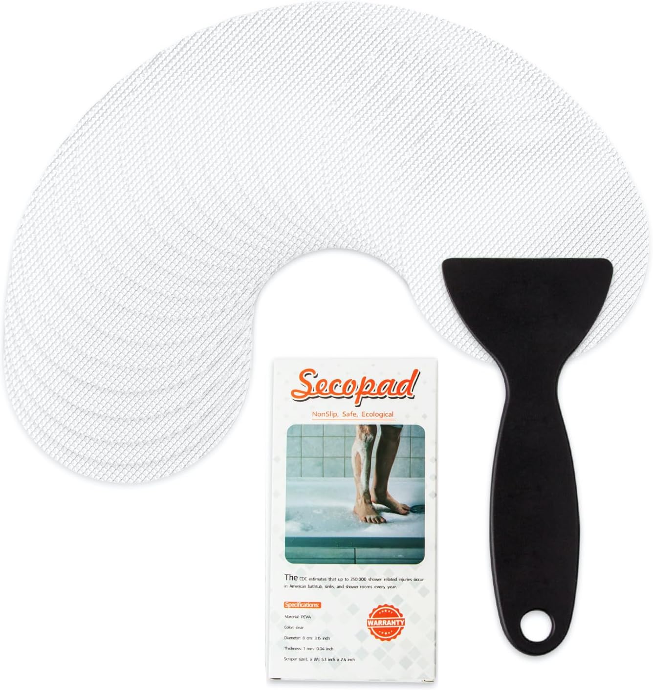 Bathtub Stickers Non-Slip, 12PCS Safety Shower Treads Adhesive Appliques with Premium Scraper (White)