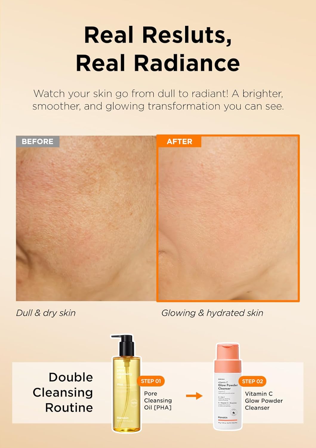 Hanskin Vitamin C Glow Powder Cleanser - Gentle Face Wash for Brightening & Radiant Skin, Papaya Enzyme Powder Facial Cleanser for Dry Skin, Exfoliating & Refreshing Korean Skincare [2.36 fl oz.]