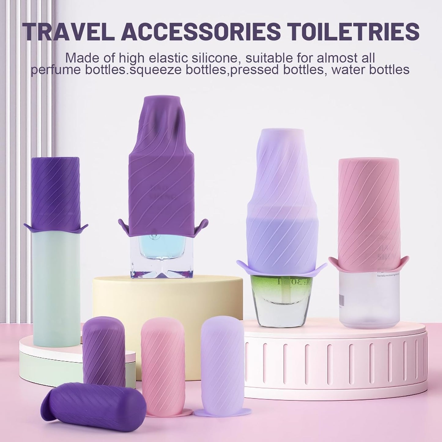 Bottle Covers for Travel, Leak Proofing, Travel Size Container Silicone toiletry sleeves, Leak Locks Travel Accessories for Shampoo Wash Body Bottles and other beauty and personal care(8pcs)