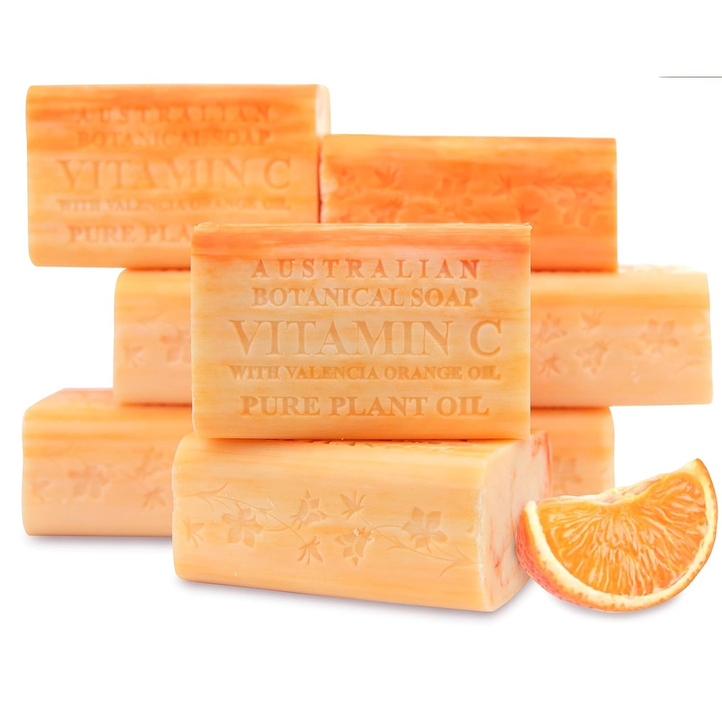 Australian Botanical Soap, 6.6 OZ, Vitamin C and Valencia Orange, Triple Milled Bars made with a Natural Soap Base and Enriched with Organic Shea Butter, Pack of 8
