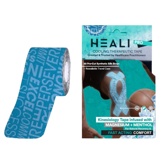 Heali Kinesiology Tape with Magnesium and Menthol, 20 Pcs Precut Strips, K Tape Roll, Knees, Physical Therapy Sports Tape for Muscles and Joints, Water Resistant, Blue Inspo