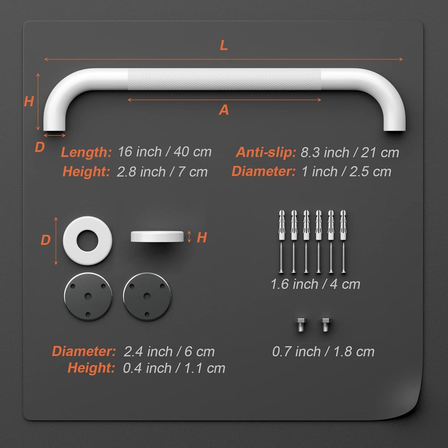 2 Pack 16 Inch Oil Rubbed White Shower Grab Bars w/Anti-Slip knurled Grip, iMomwee Stainless Steel Wall Mount Bathroom Safety Balance Handrail, Handicap Elderly Senior Assist Textured Grab Bar Handle