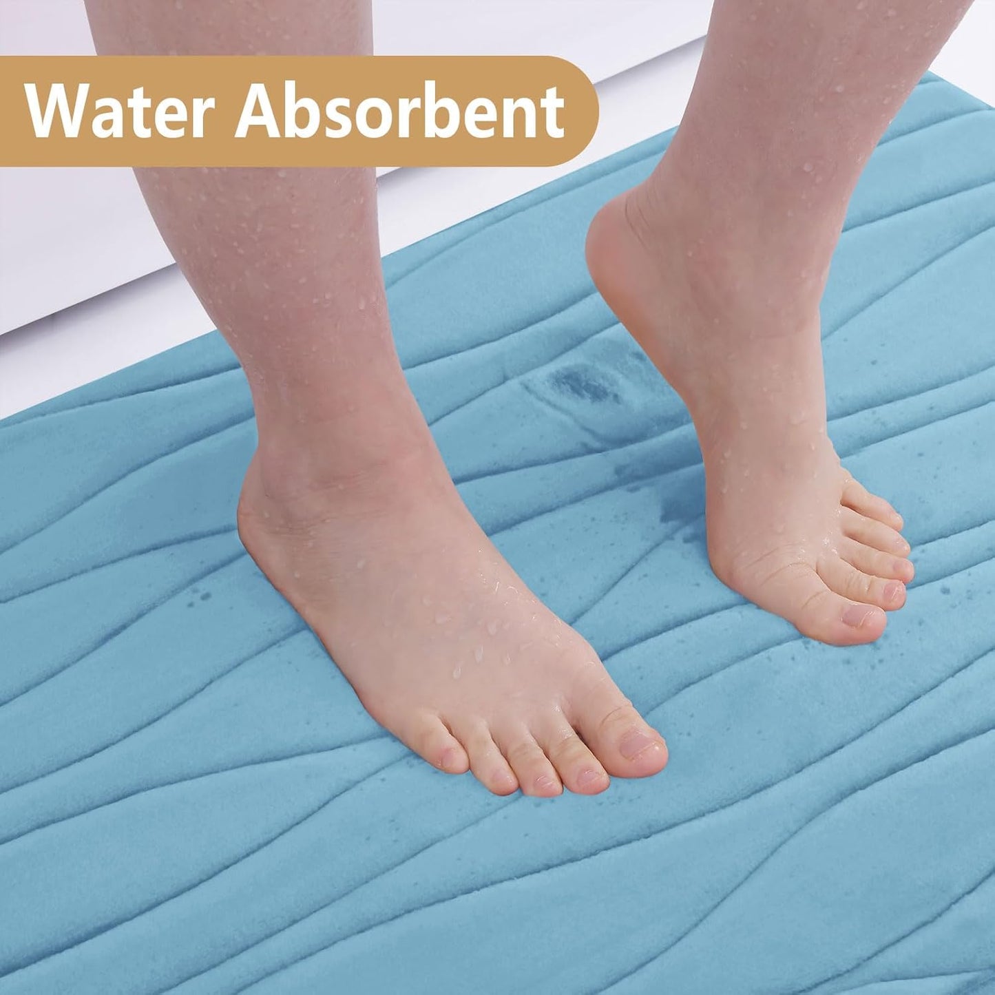 Buganda Memory Foam Bathroom Rug Mat 54x24, Extra Soft and Absorbent Bath Mats, Non-Slip and Machine Washable Bath Rugs for Bathroom Floor,Tub and Shower, Blue