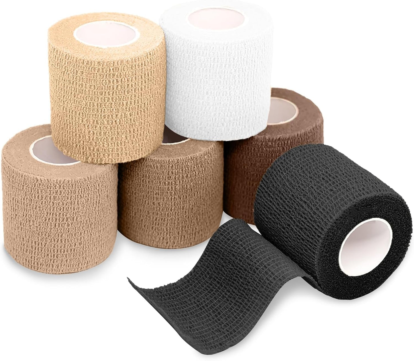 FriCARE Self Adhesive Bandage Wrap, Medical Tape in First Aid Kit, Cohesive Bandages for Wounds Sport Vet, FSA/HSA Eligible, 2 Inches X 5 Yards 6 Rolls, Classic