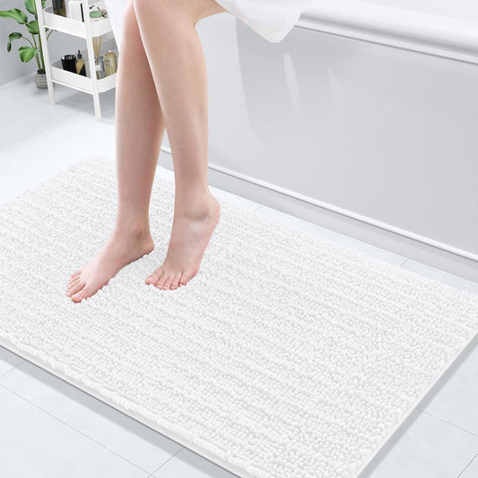 Arotive Luxury Chenille Bathroom Rug Mat, Extra Soft Thick Absorbent Shaggy Bath Rugs, Non-Slip Machine Wash Dry, Plush Bath Mats for Bathroom, Shower and Tub, 47x24, White