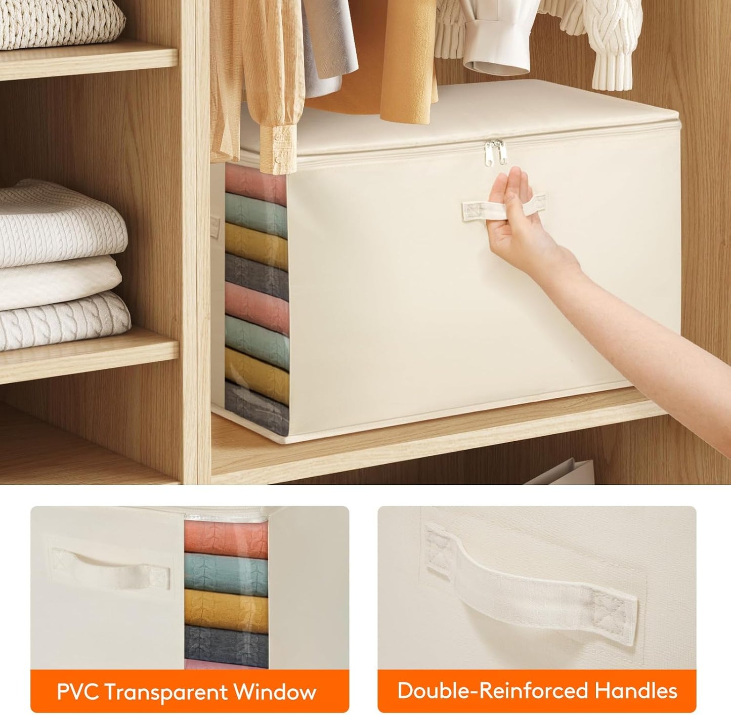 Lifewit Large Canvas Cotton Comforter Storage Bags with Zipper 6 Pack, 90L Breathable Foldable Clothing Containers, Linen Sweater Organizers Boxes for Clothes, Blankets, Pillows, Duvets, Bedding