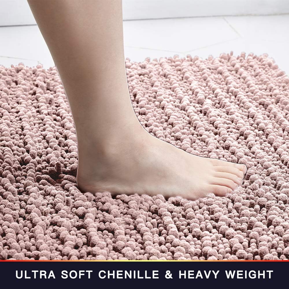 Walensee Large Bathroom Rug Non Slip Bath Mat (24x60 Inch Dusty Pink) Water Absorbent Super Soft Shaggy Chenille Machine Washable Dry Extra Thick Perfect Absorbant Best Plush Carpet for Shower Floor