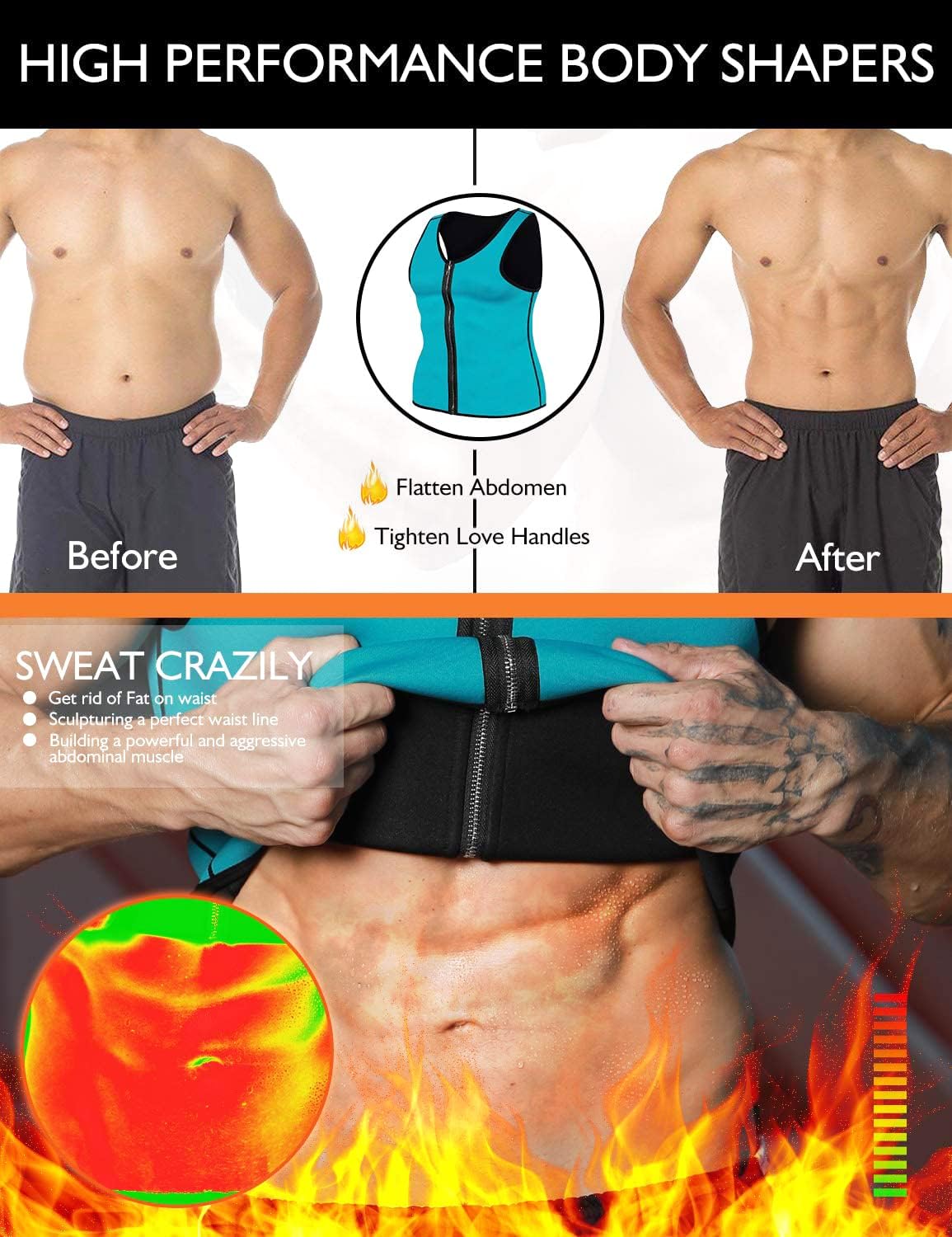NonEcho Men Sauna Vest Hot Sweat Waist Trainer Corset Neoprene Tank Top Shapewear Slimming Shirt Workout Suit