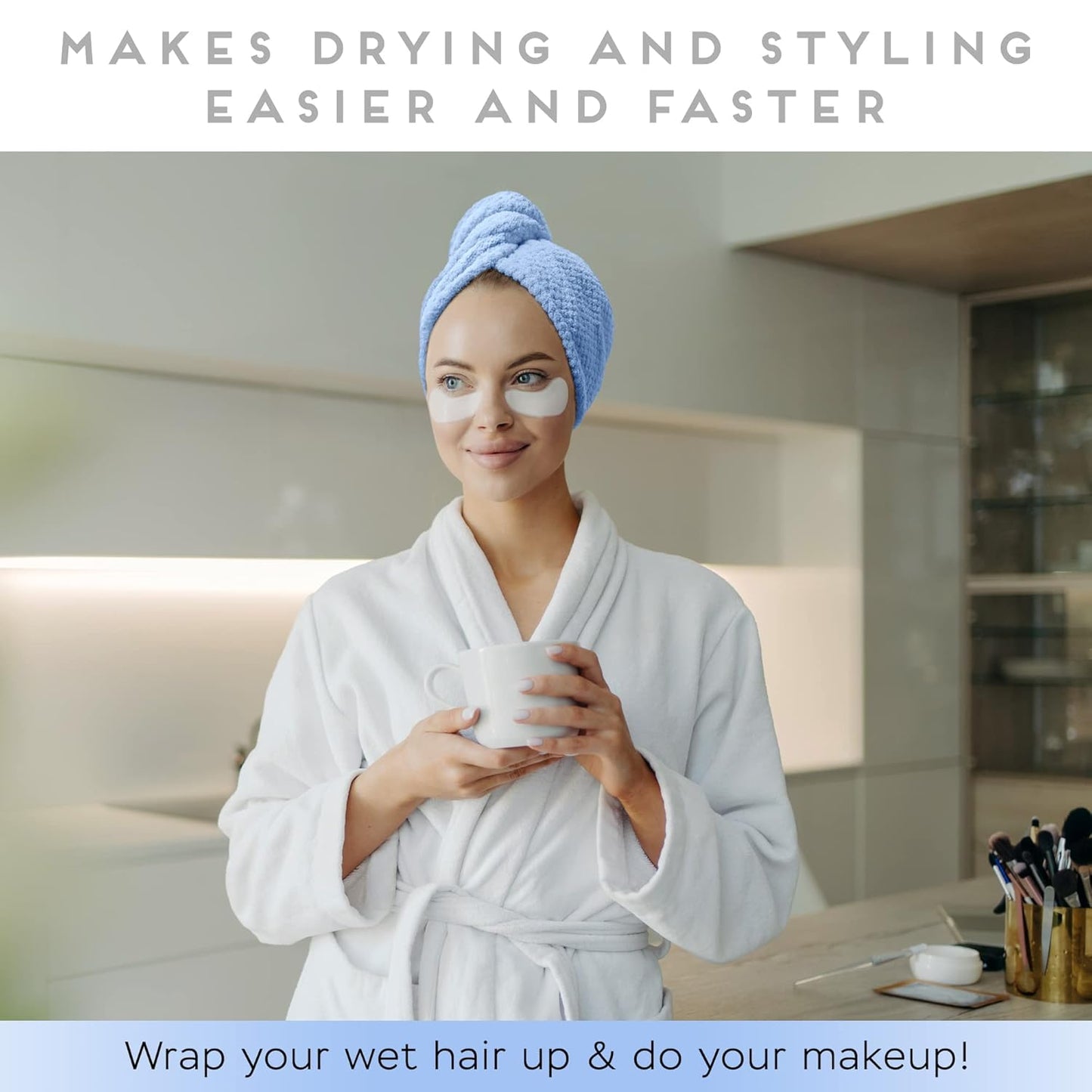 2 Pack Microfiber Hair Towel Wrap for Women, Anti Frizz Quick Drying Hair Turban for All Hair Style, Absorbent and Lightweight (Blue)