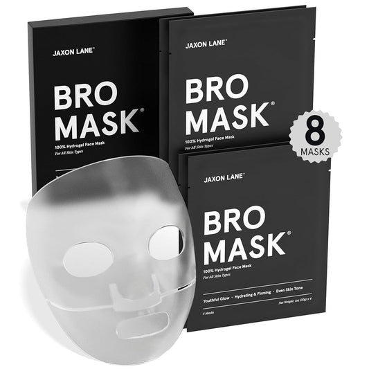 JAXON LANE BRO MASK Korean Face Mask for Men: Premium Mens Face Mask Skin Care & Facial Anti Aging Sheet Masks with Hydrogel, Vitamin C, Hydrating Hyaluronic Acid, Hydrolyzed Collagen (2 X 4 Pack)